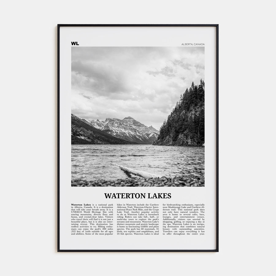 Waterton Lakes National Park Travel B&W Poster