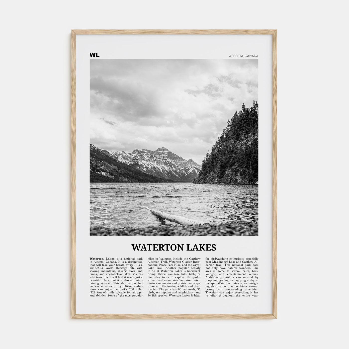 Waterton Lakes National Park Travel B&W Poster