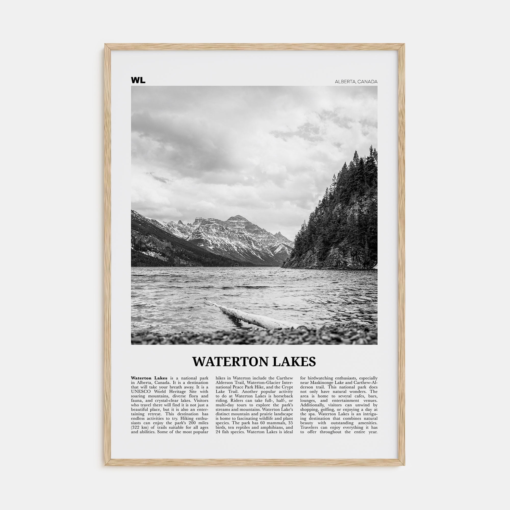 Waterton Lakes National Park Travel B&W Poster