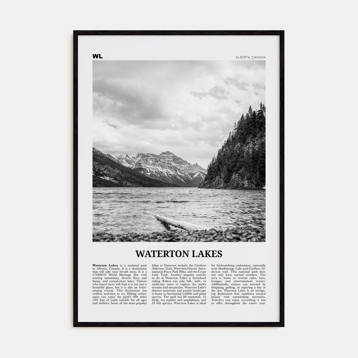 Waterton Lakes National Park Travel B&W Poster