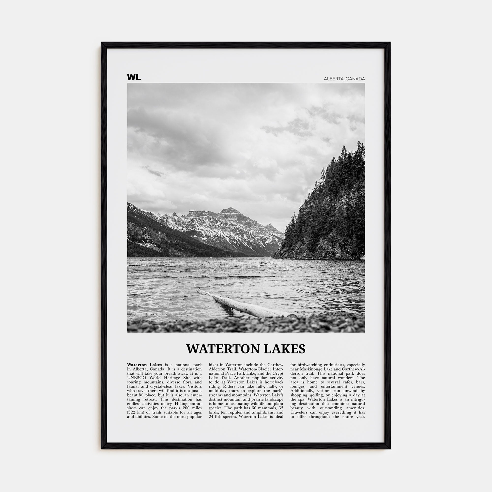 Waterton Lakes National Park Travel B&W Poster