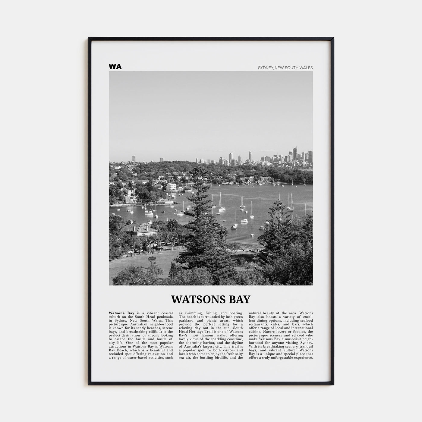 Watsons Bay Travel B&W Poster