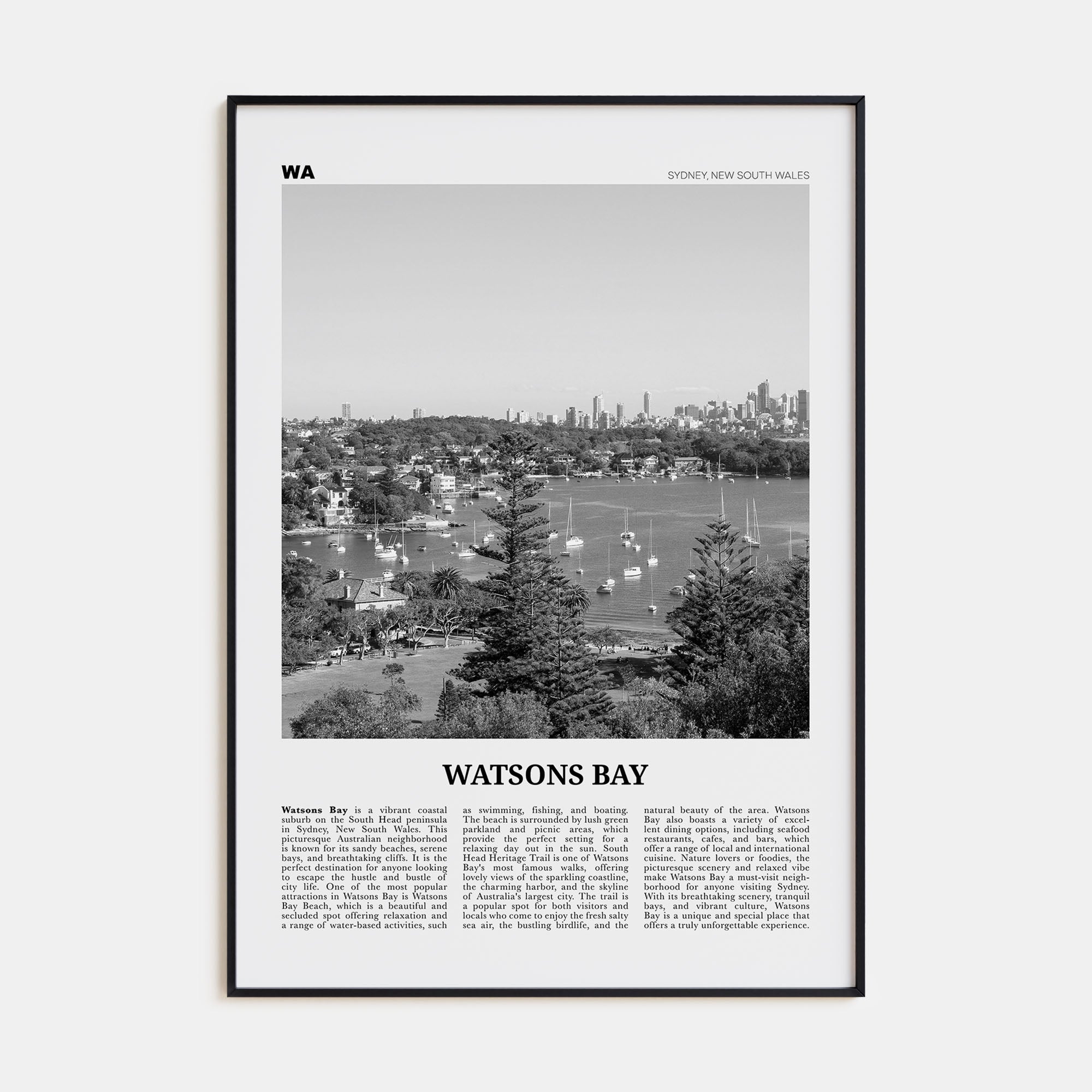 Watsons Bay Travel B&W Poster