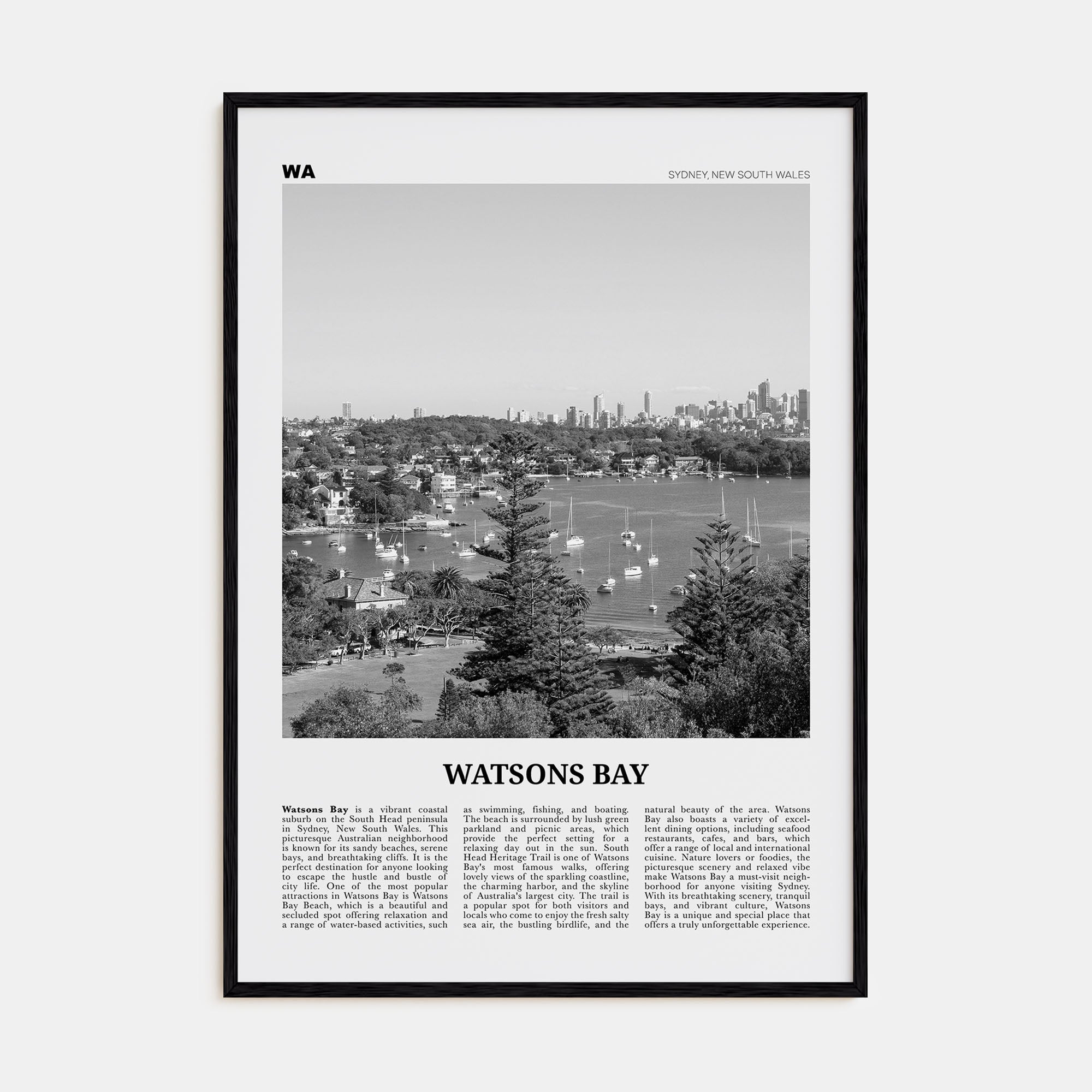 Watsons Bay Travel B&W Poster