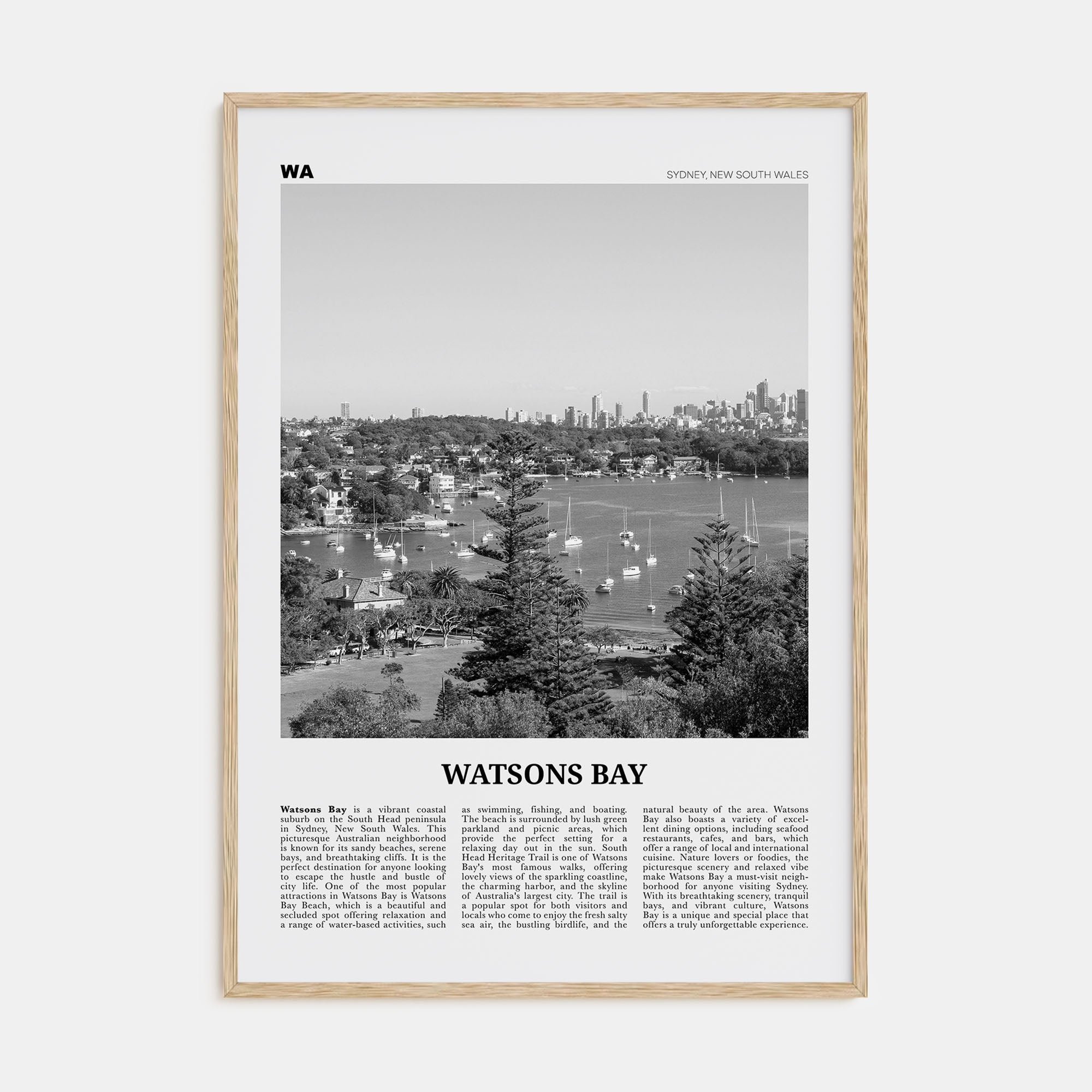 Watsons Bay Travel B&W Poster