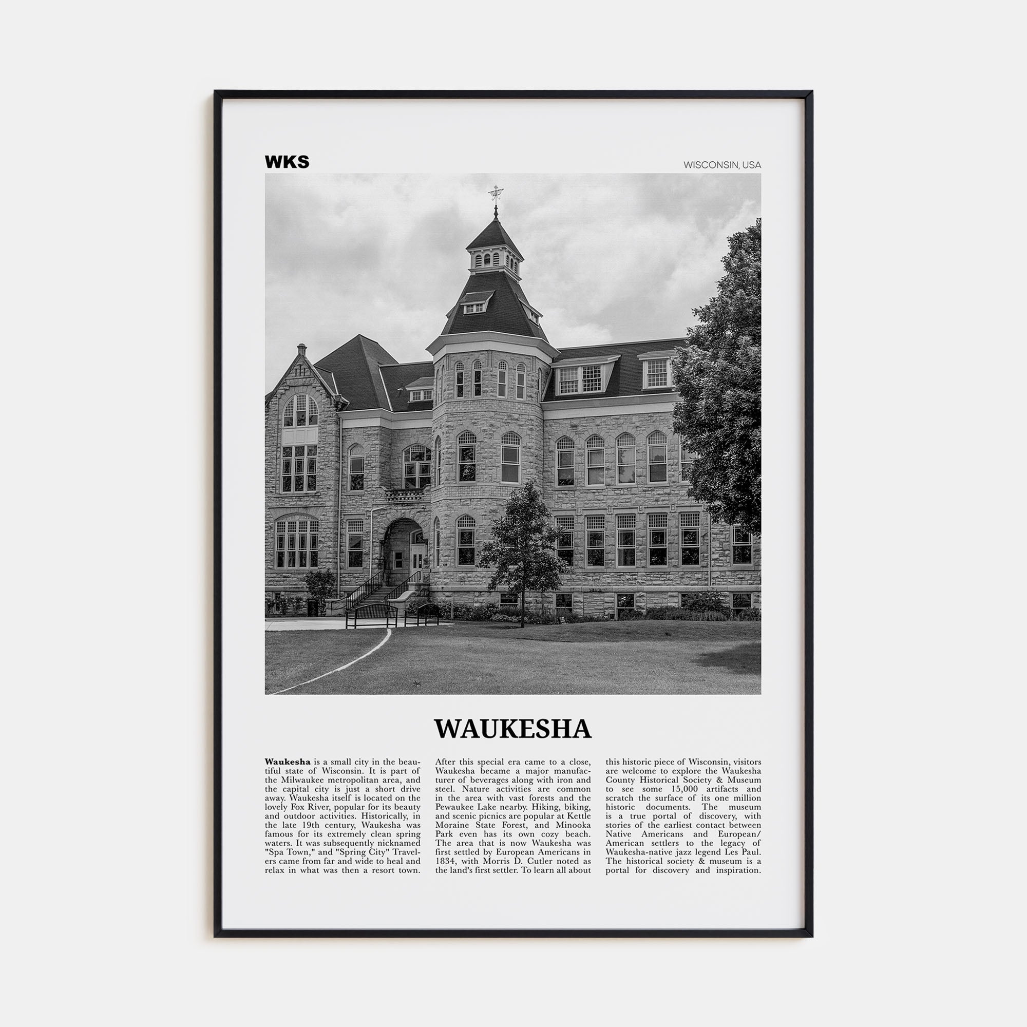 Waukesha Travel B&W Poster