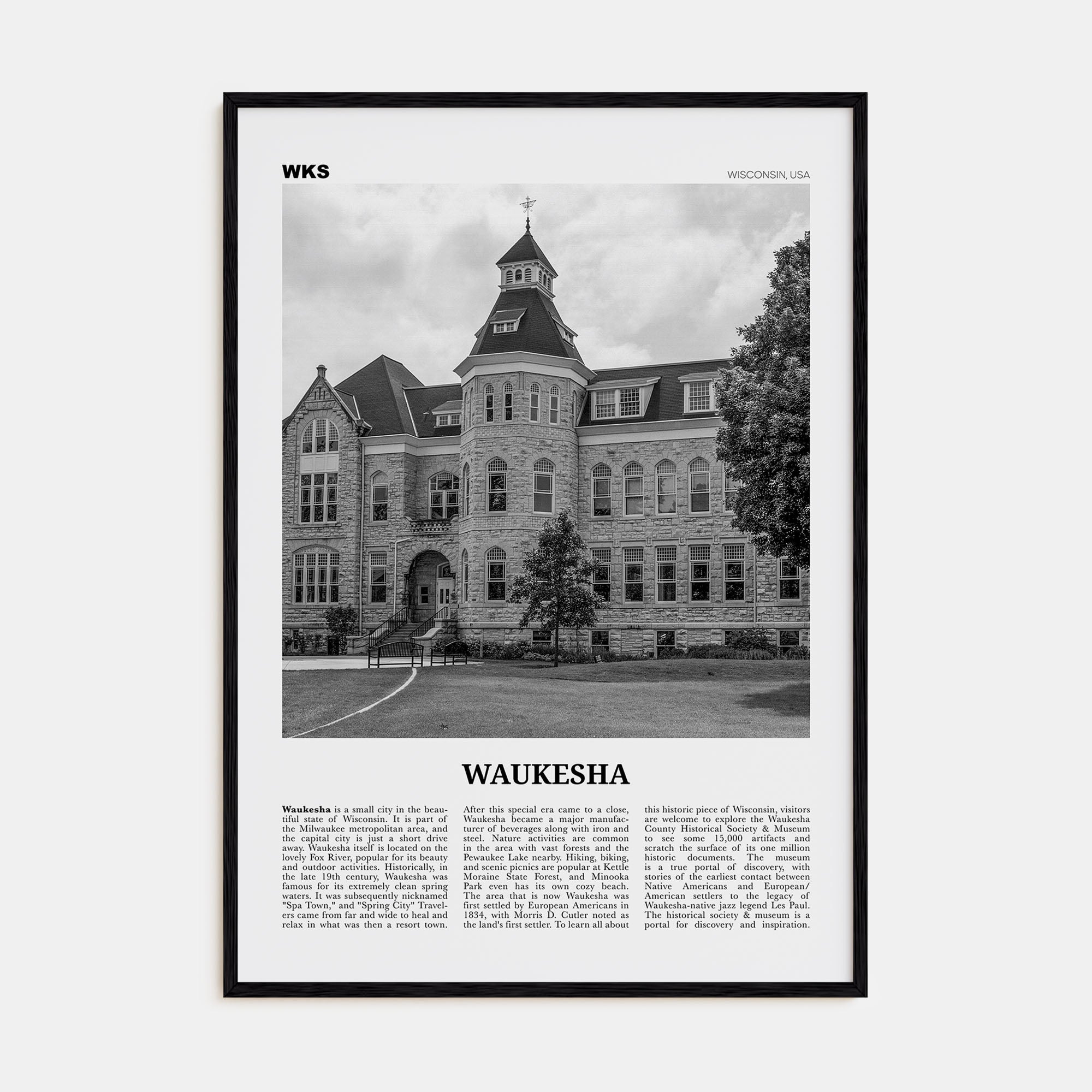 Waukesha Travel B&W Poster