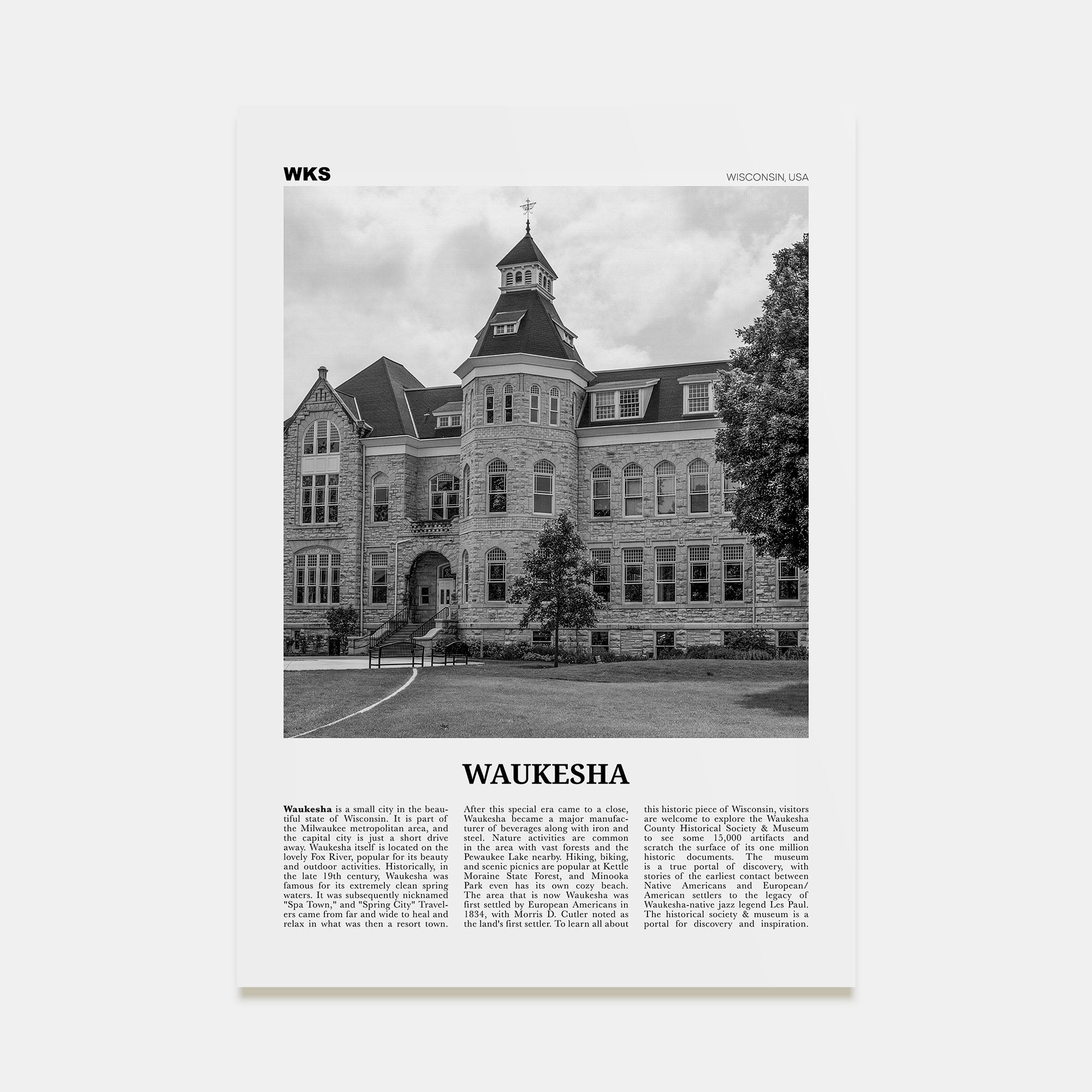 Waukesha Travel B&W Poster