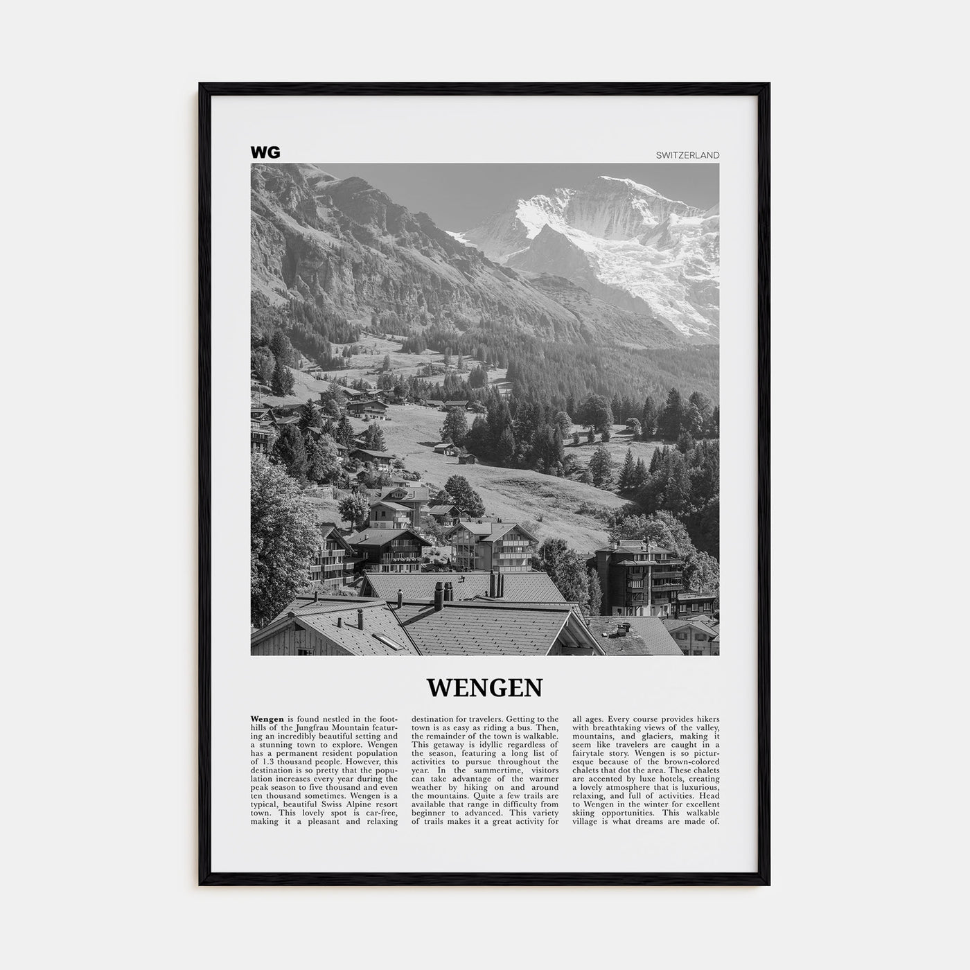 Wengen Travel B&W Poster