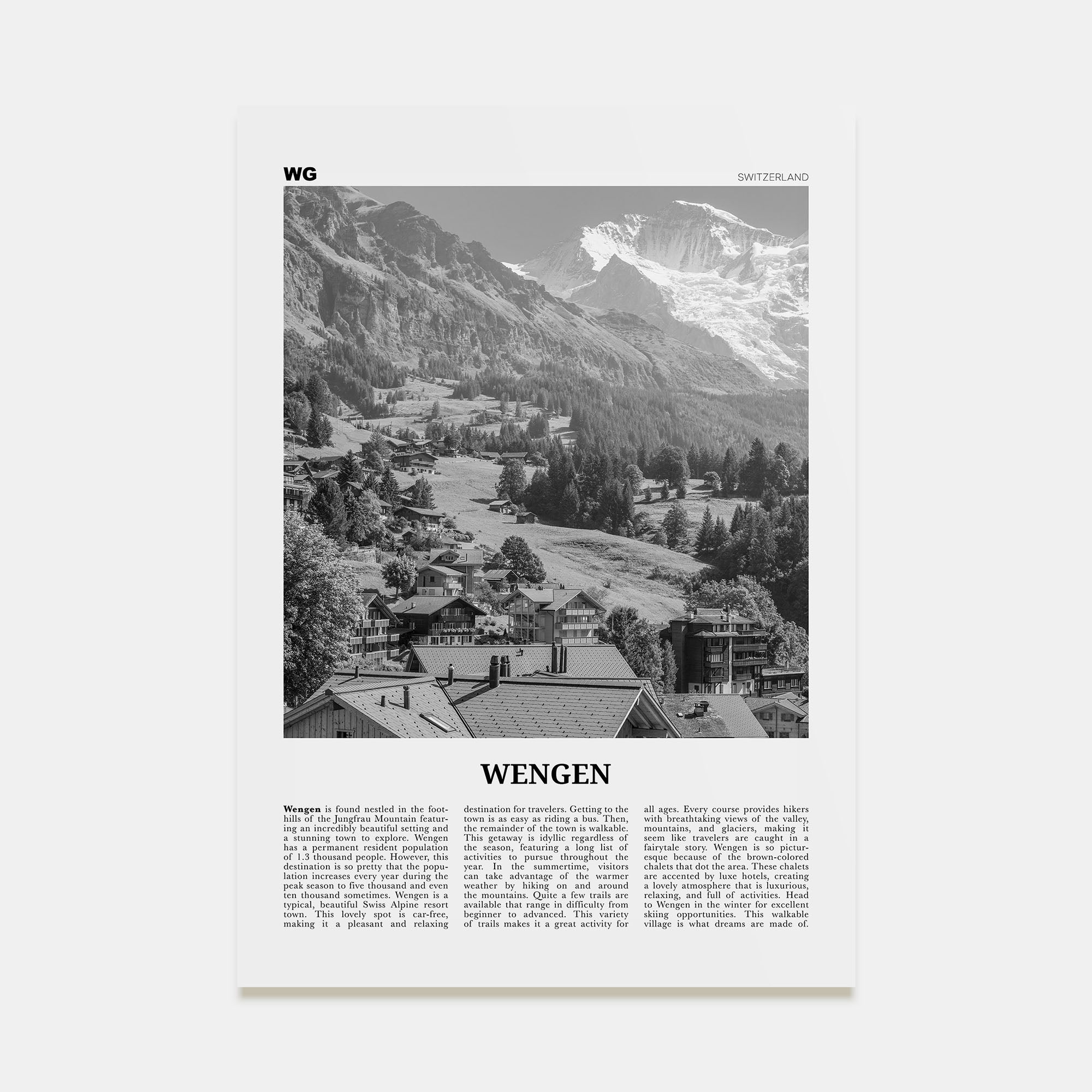 Wengen Travel B&W Poster