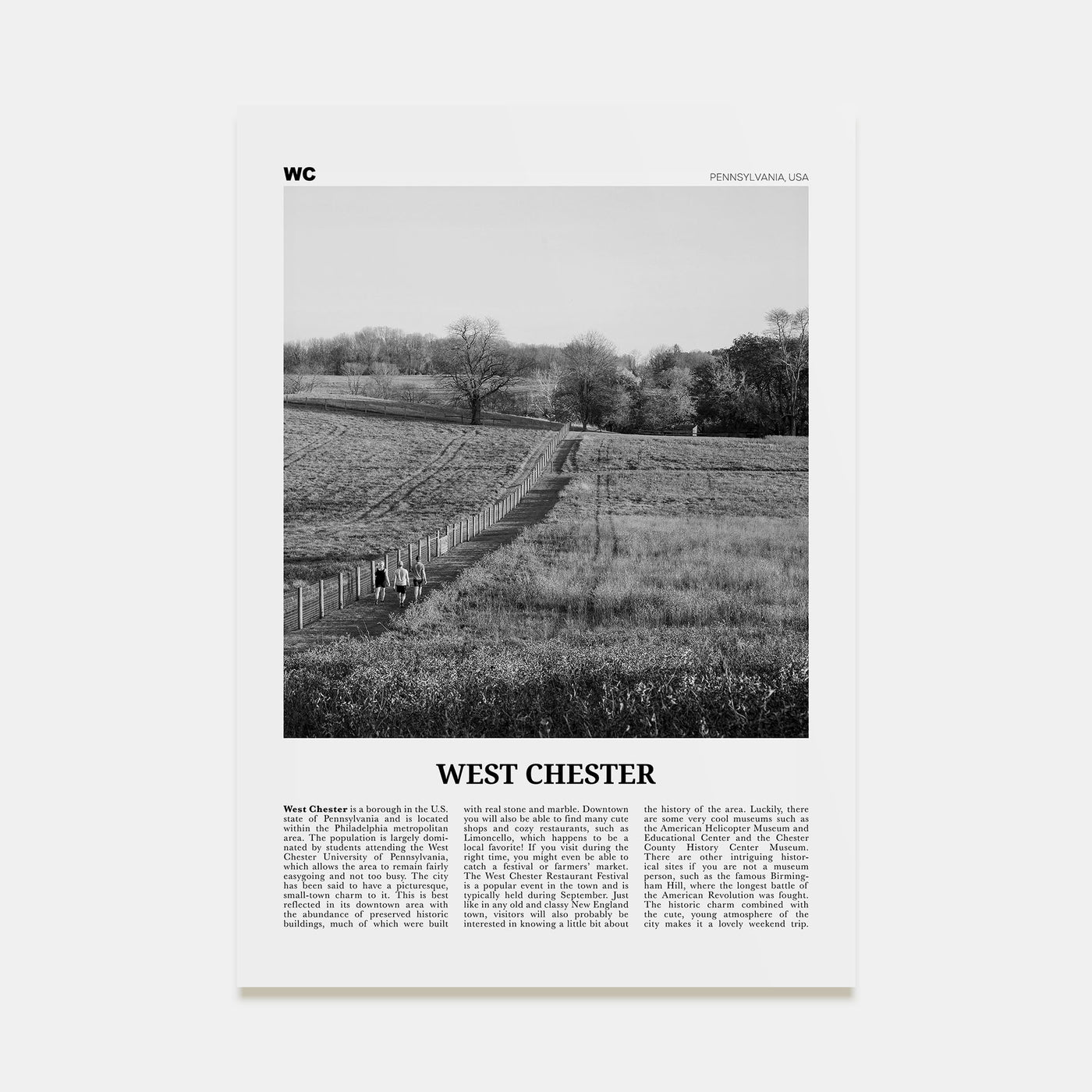 West Chester Travel B&W Poster