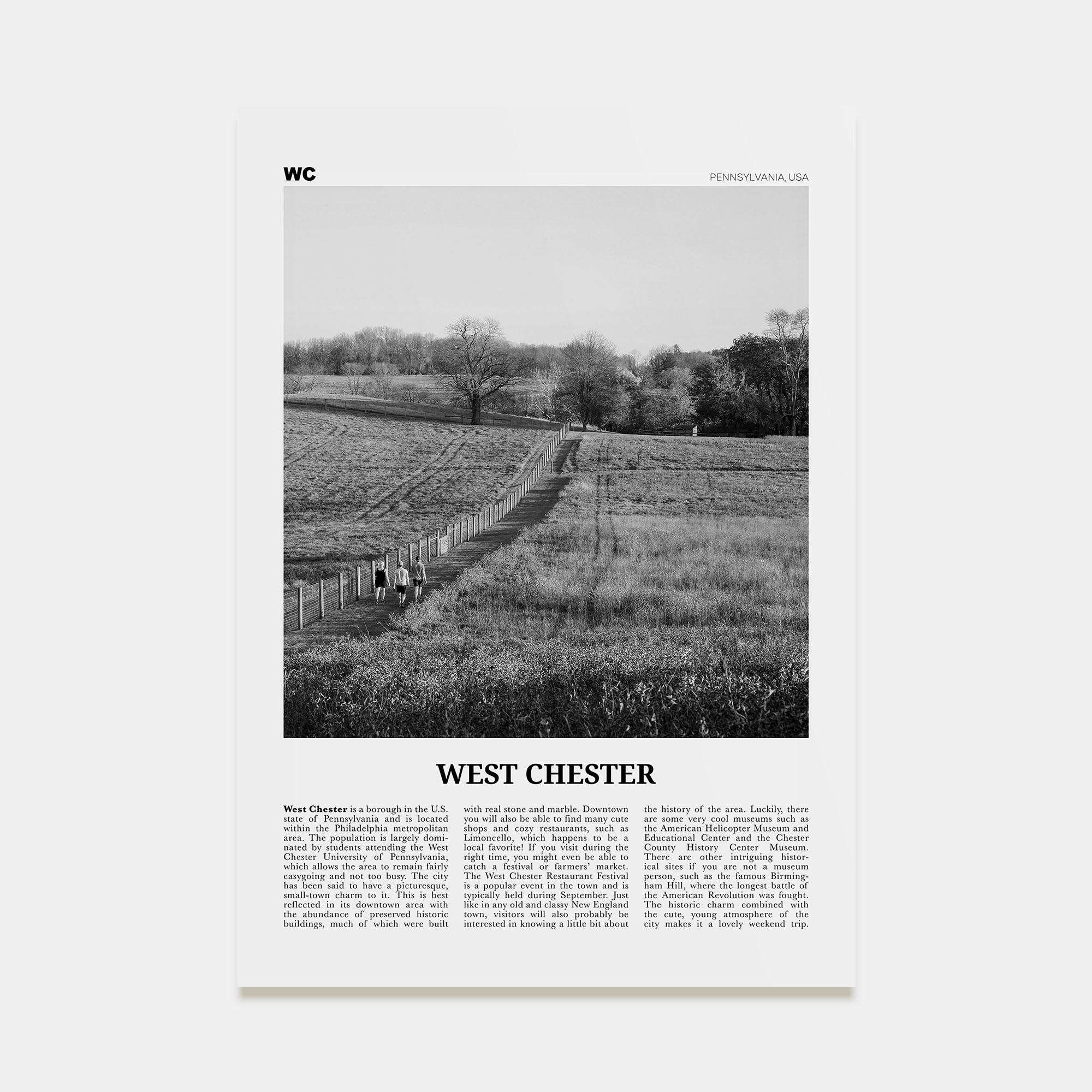 West Chester Travel B&W Poster