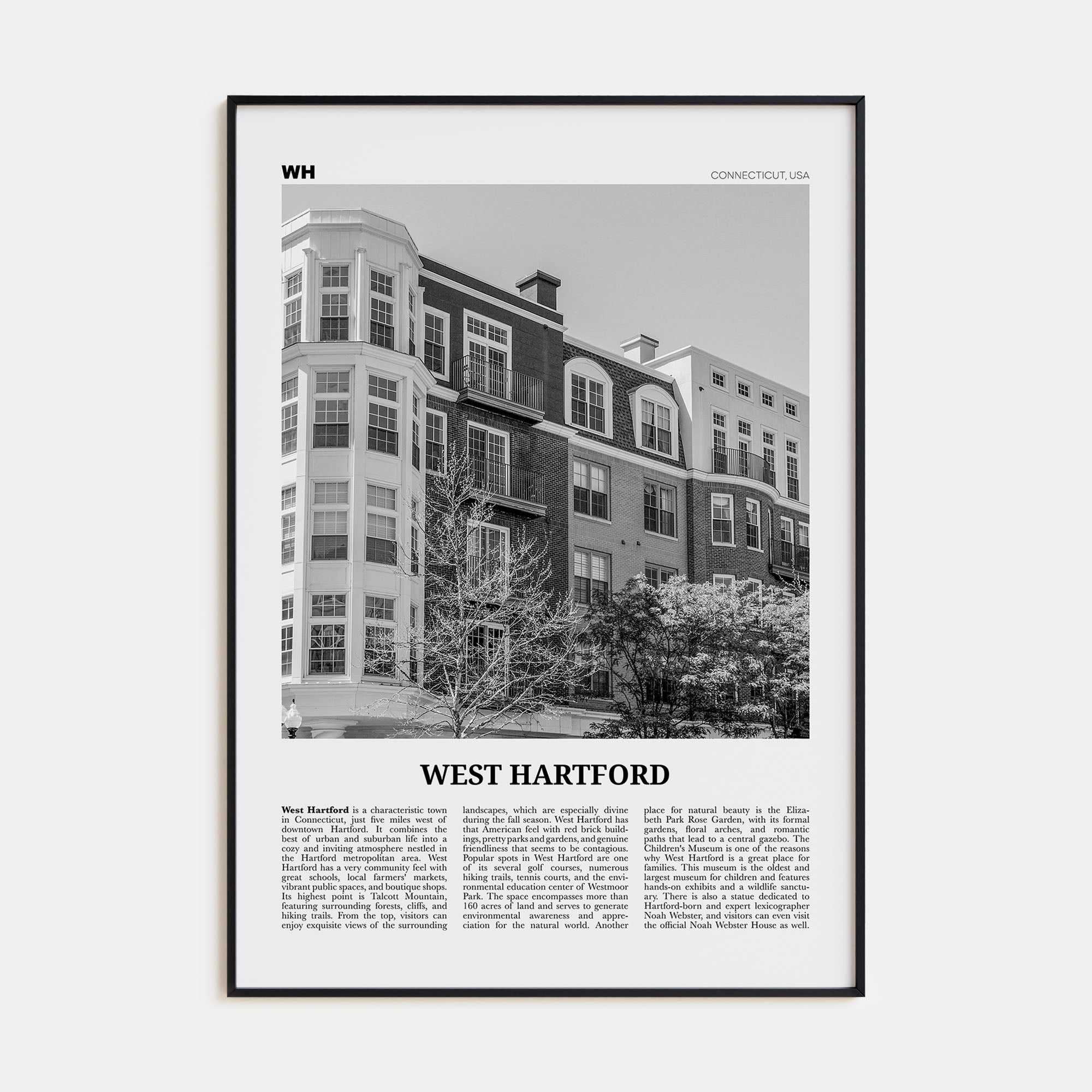 West Hartford Travel B&W Poster