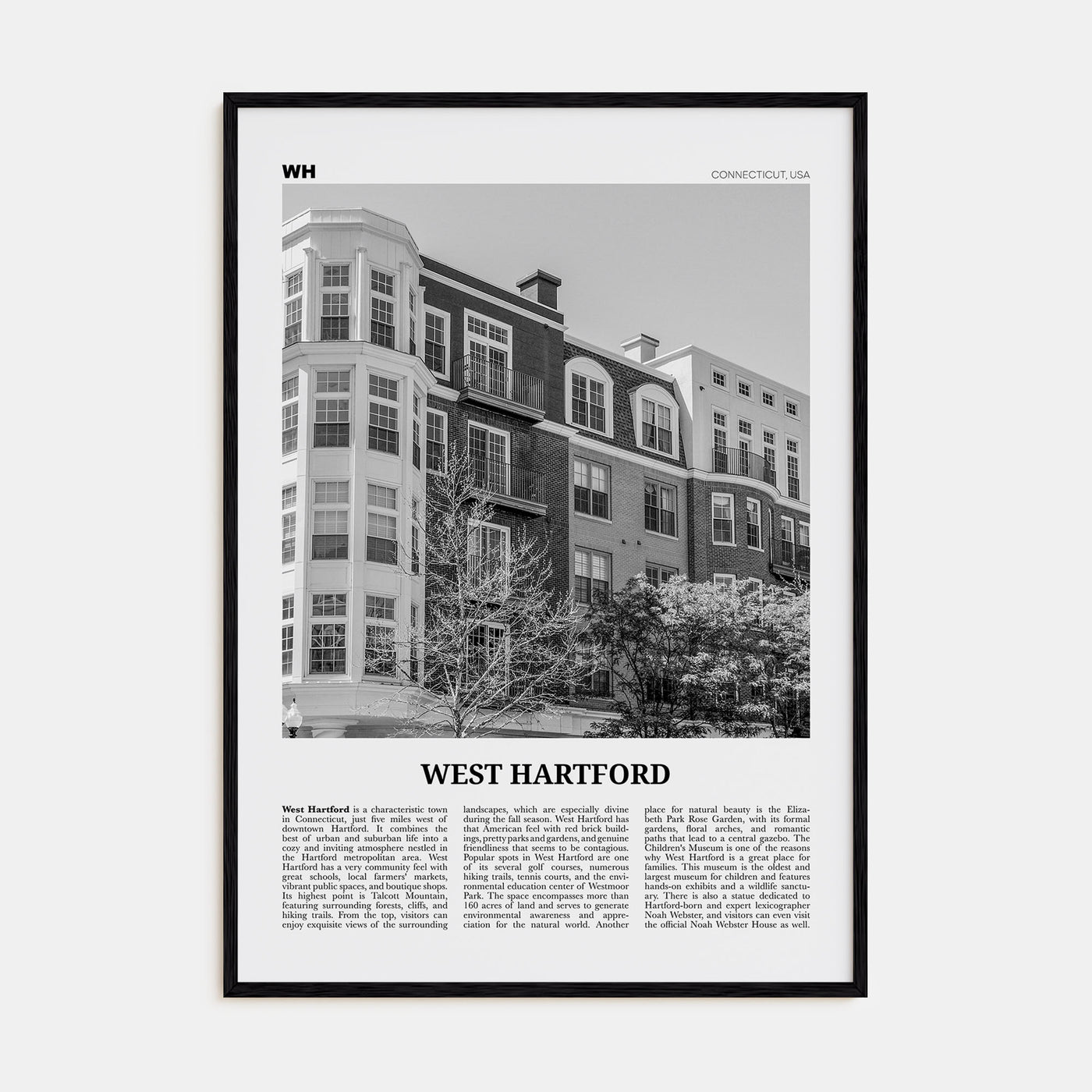 West Hartford Travel B&W Poster