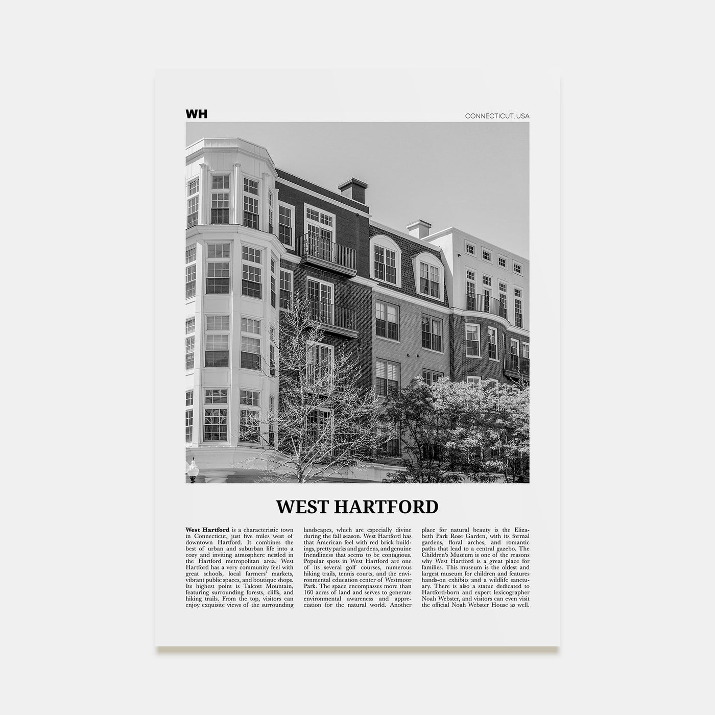 West Hartford Travel B&W Poster