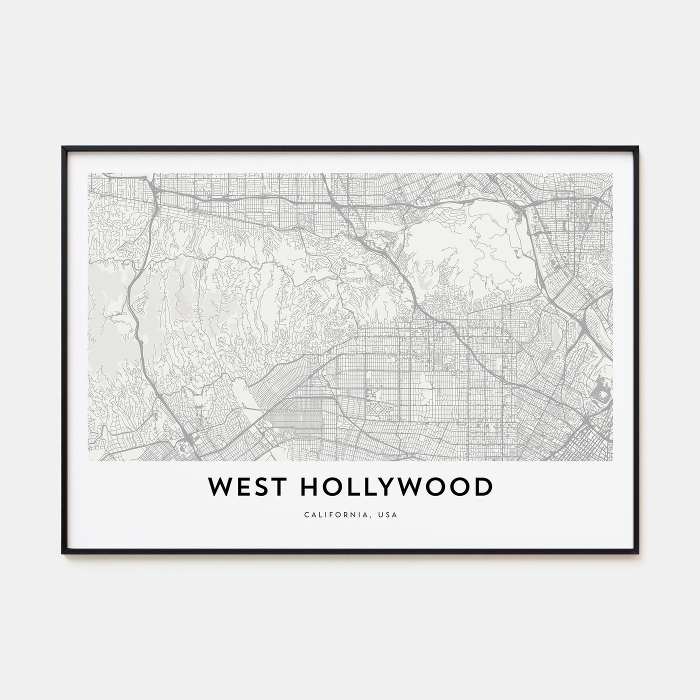 West Hollywood Map Landscape Poster