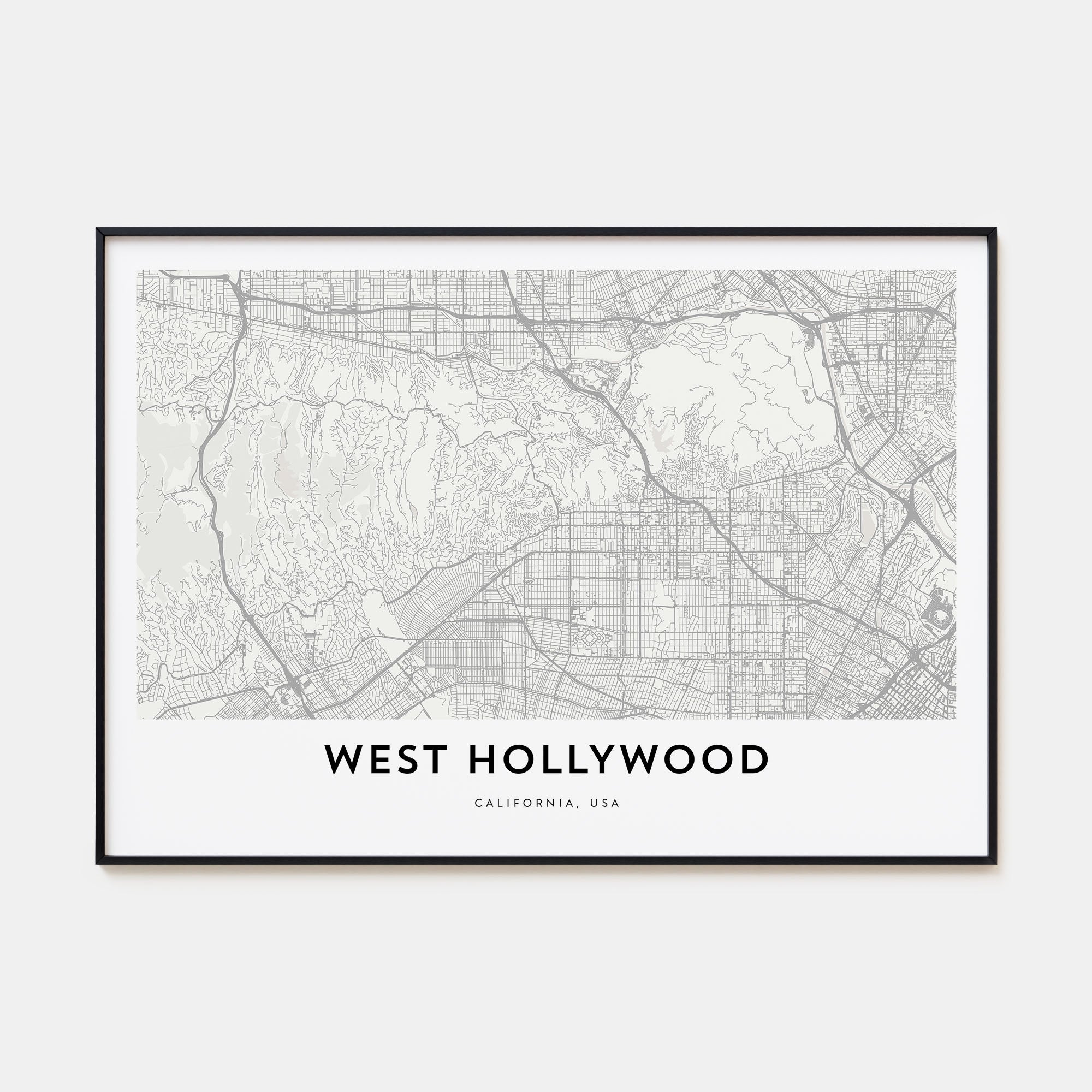West Hollywood Map Landscape Poster