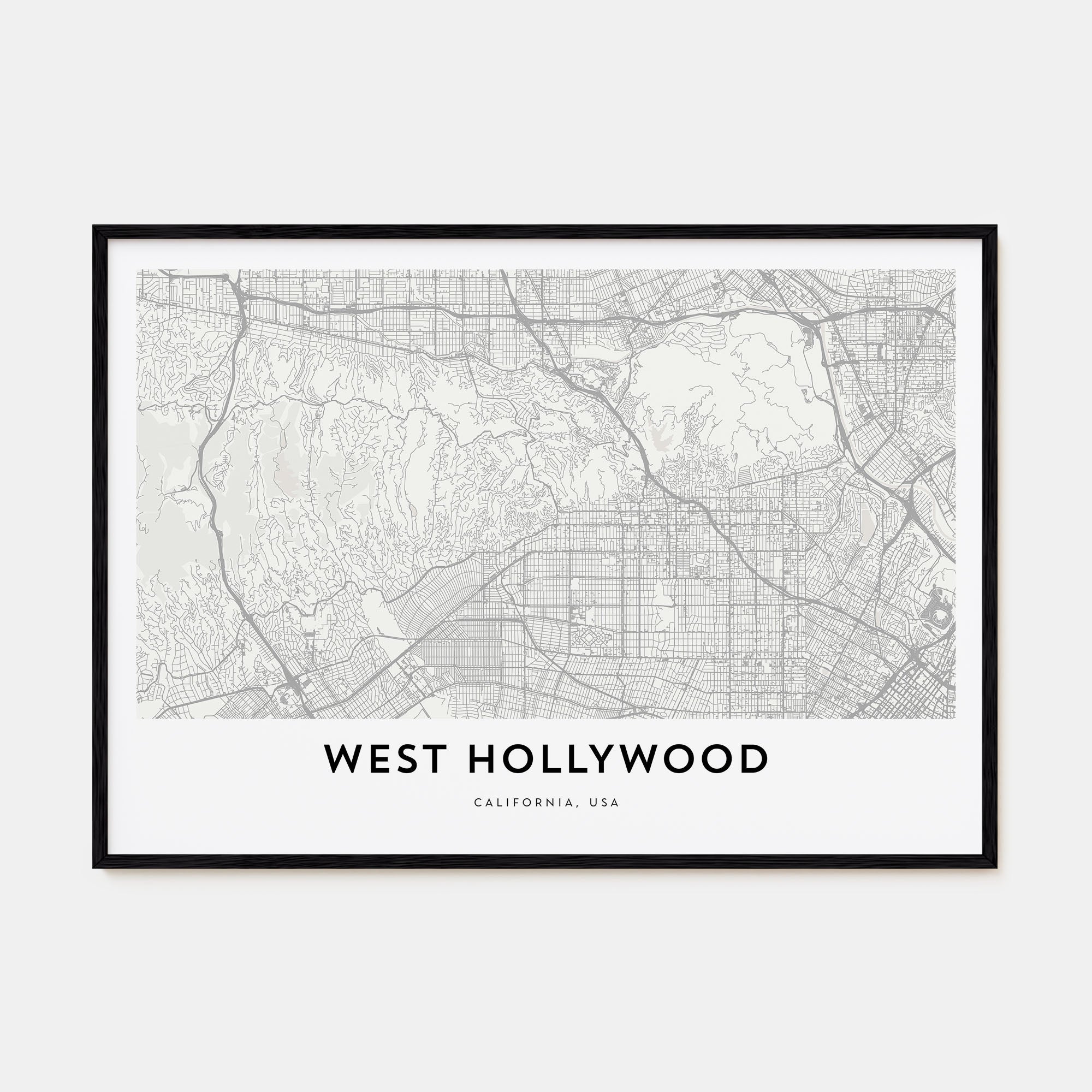 West Hollywood Map Landscape Poster
