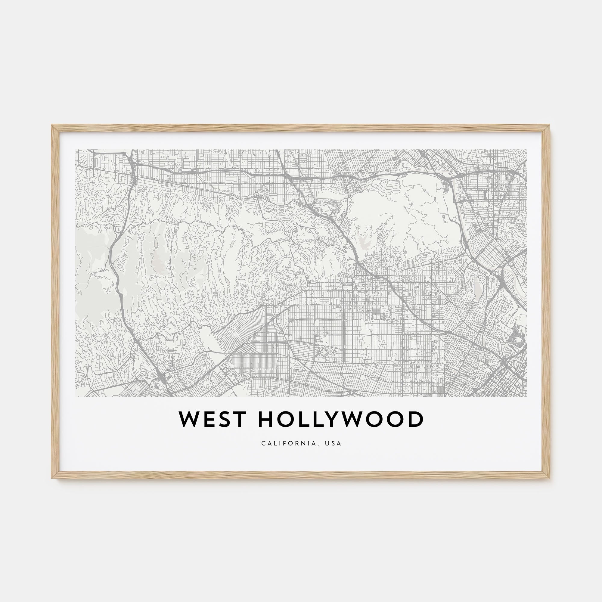 West Hollywood Map Landscape Poster