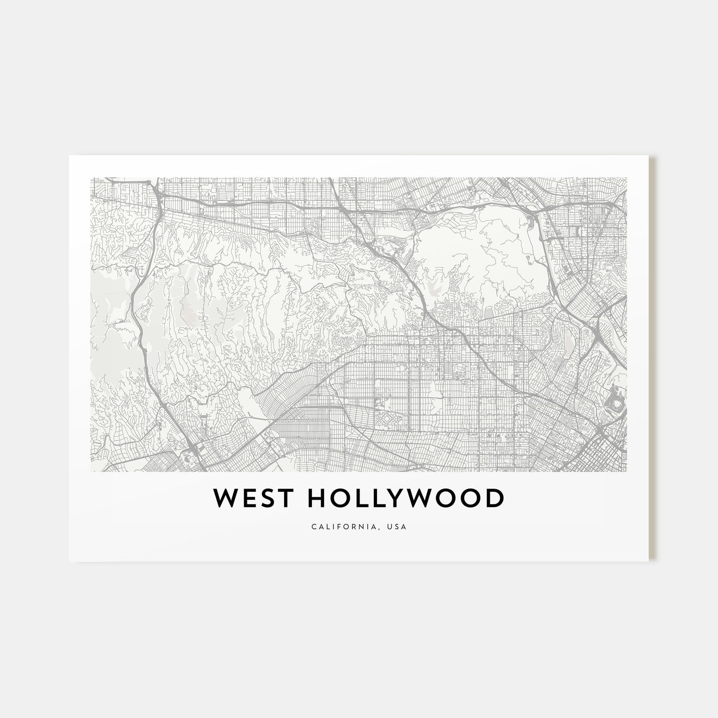 West Hollywood Map Landscape Poster