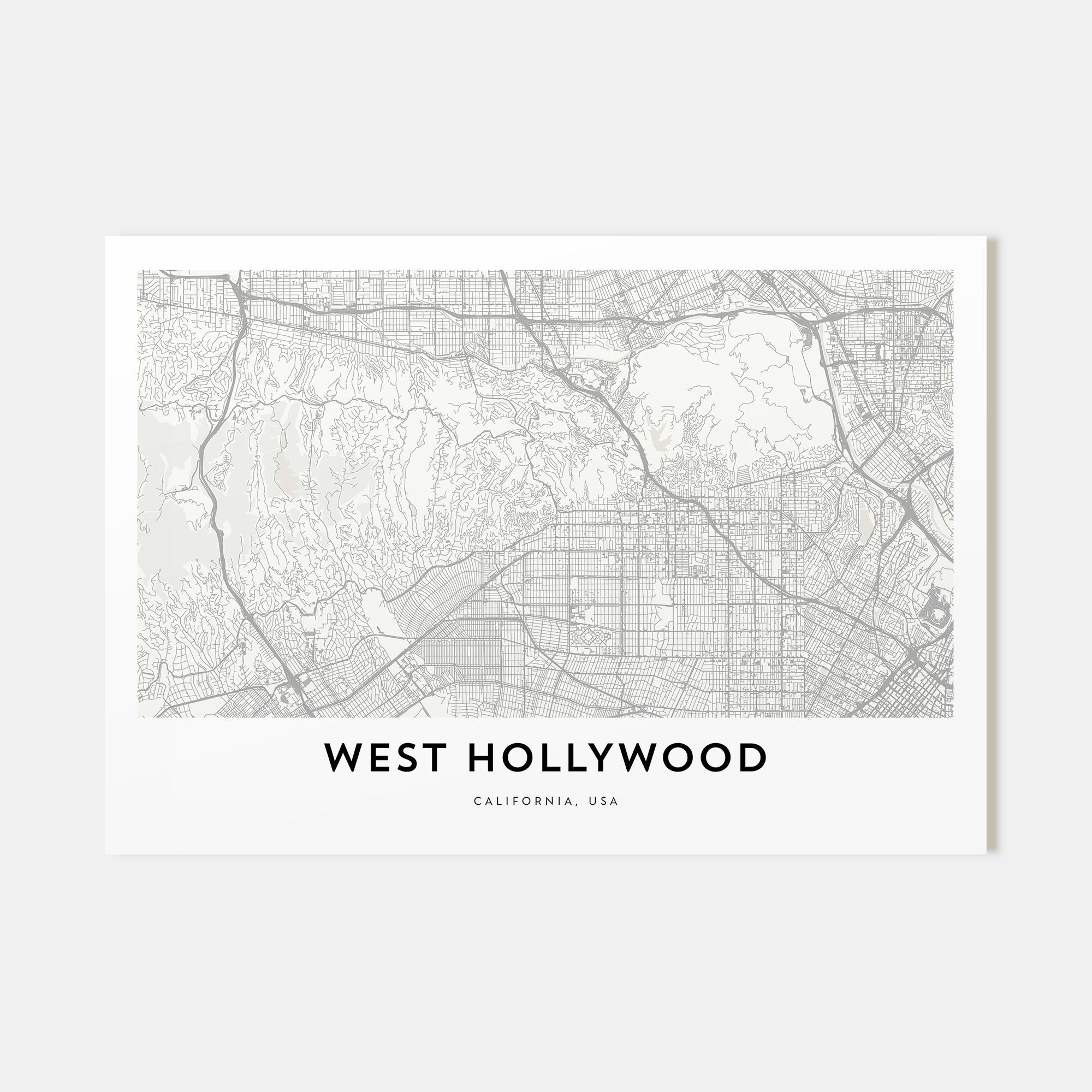 West Hollywood Map Landscape Poster