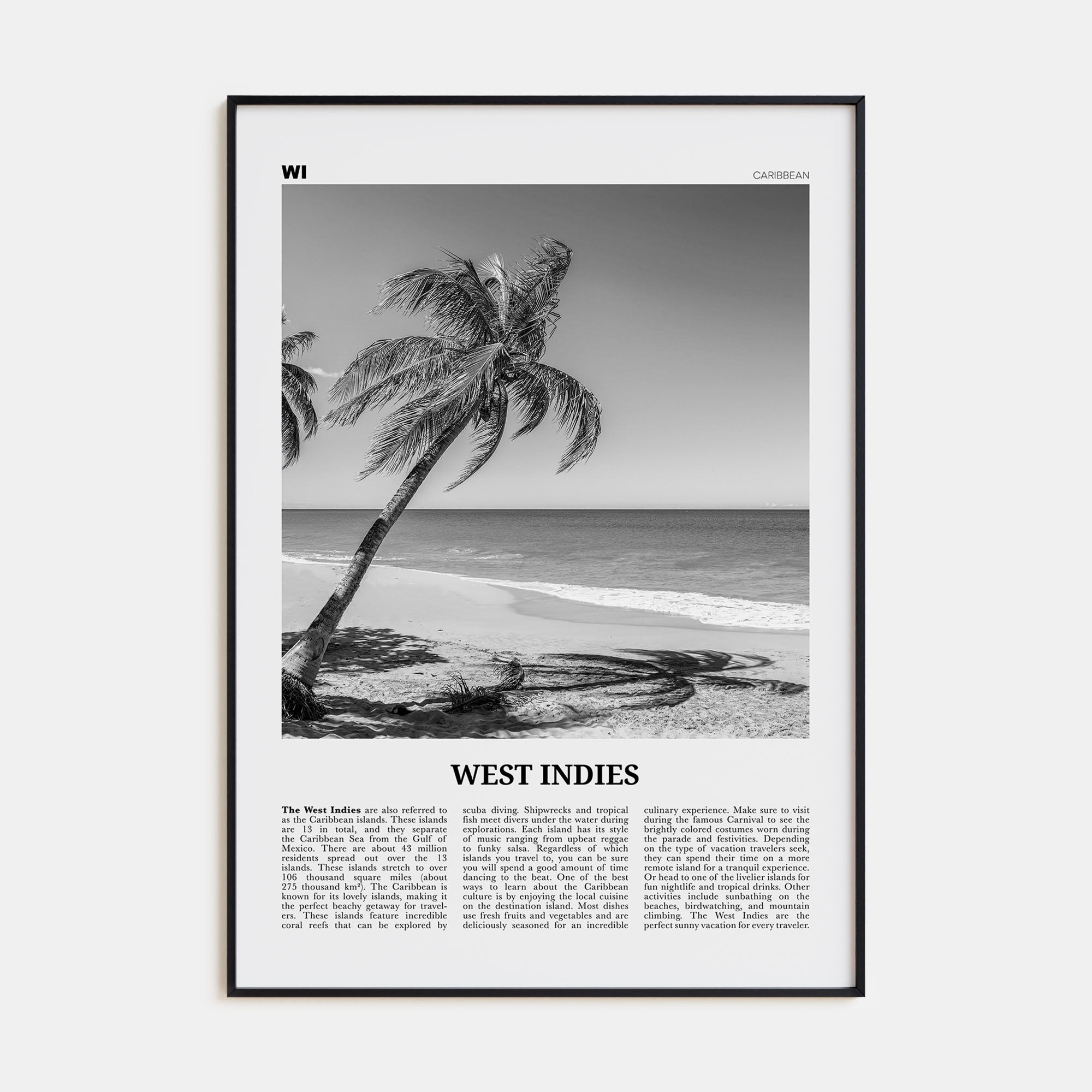 West Indies Travel B&W Poster