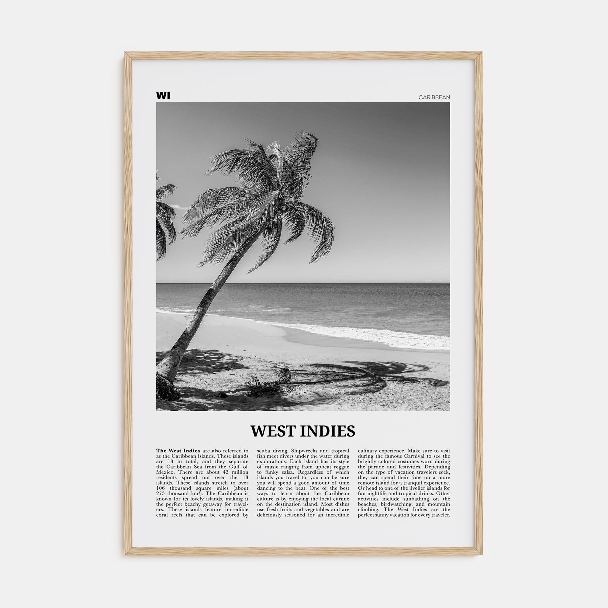 West Indies Travel B&W Poster