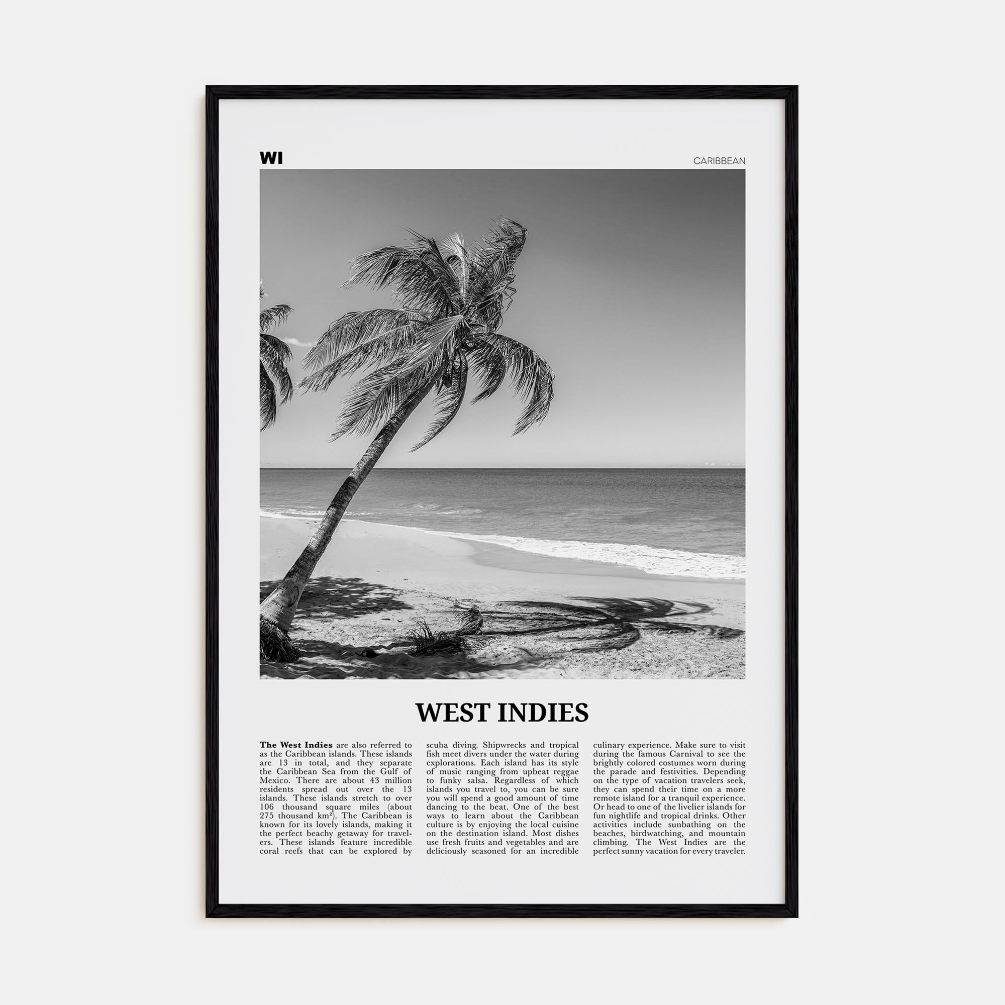 West Indies Travel B&W Poster
