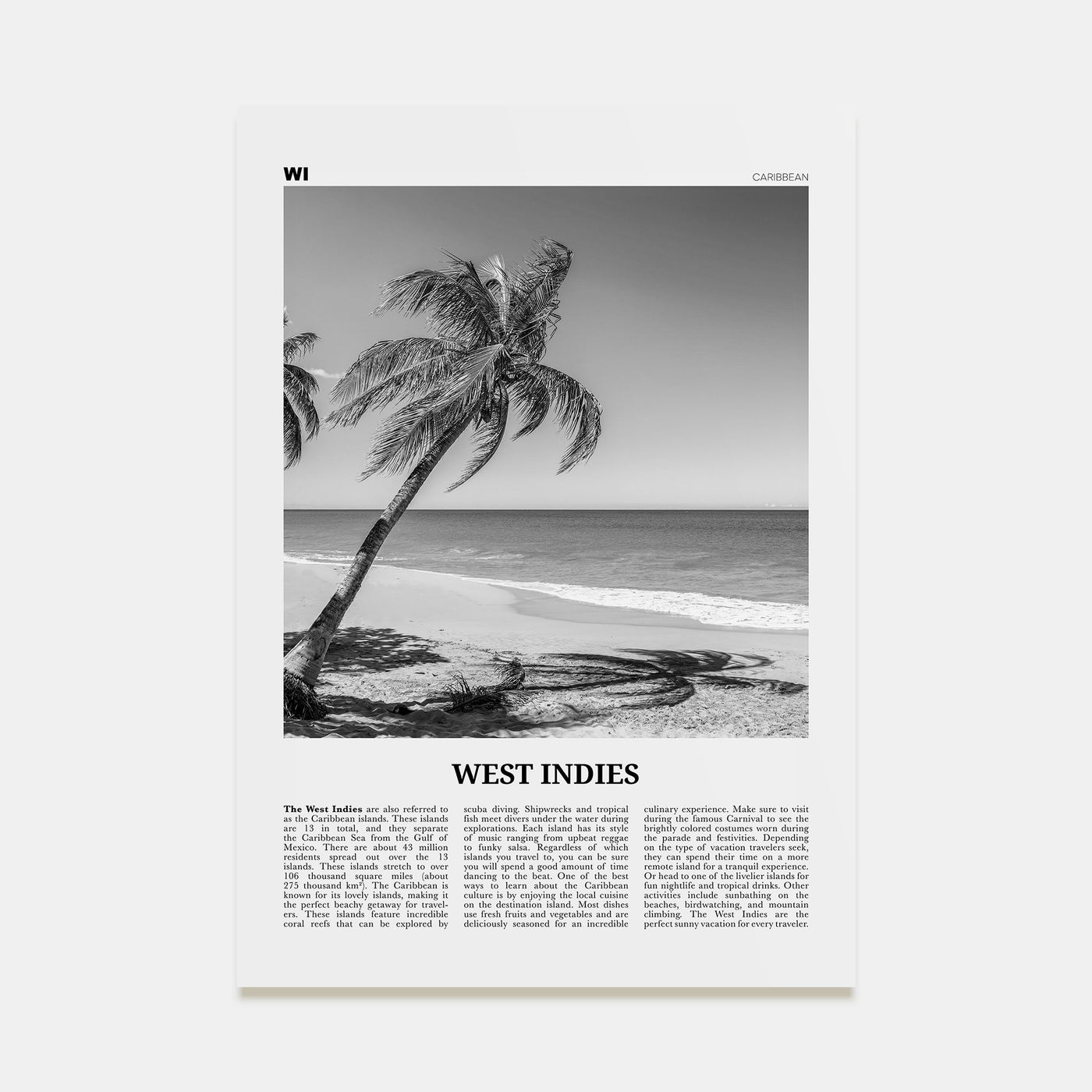 West Indies Travel B&W Poster