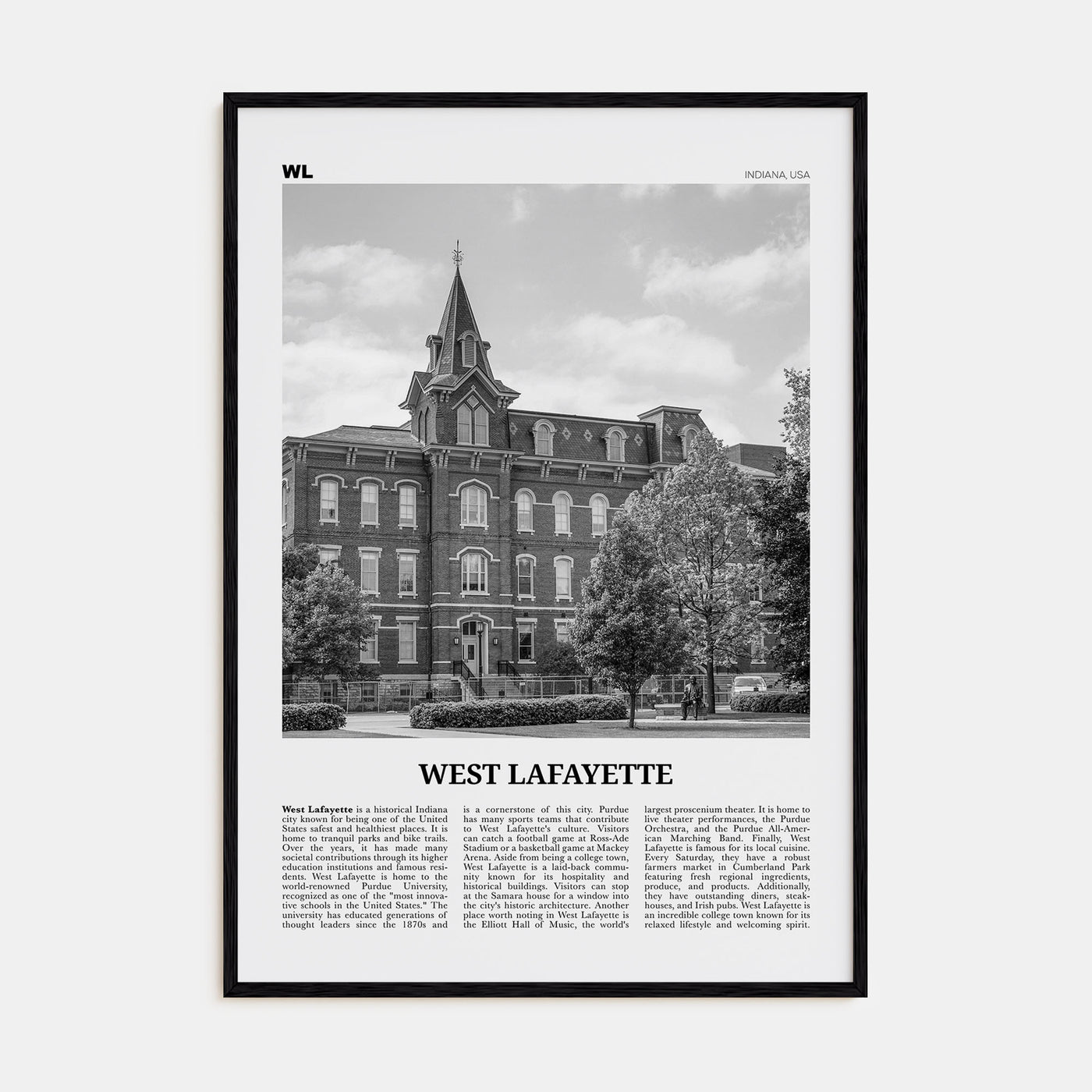 West Lafayette Travel B&W Poster