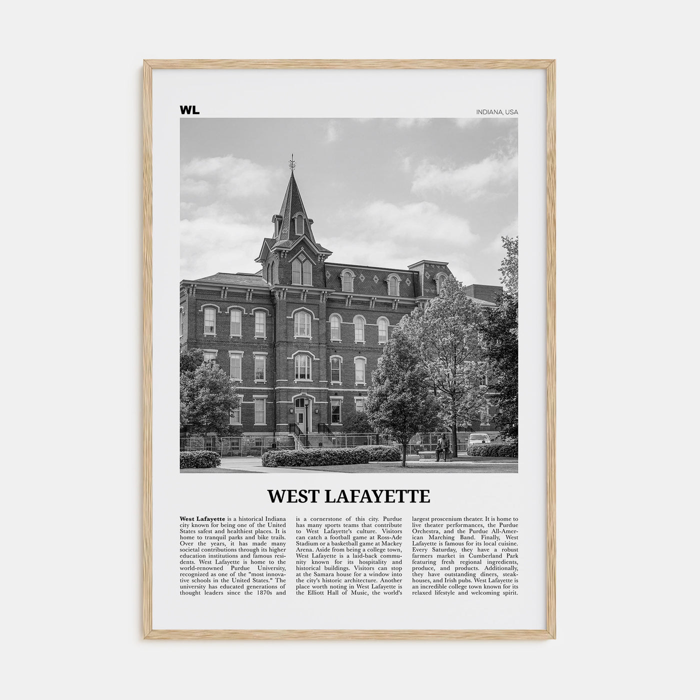 West Lafayette Travel B&W Poster