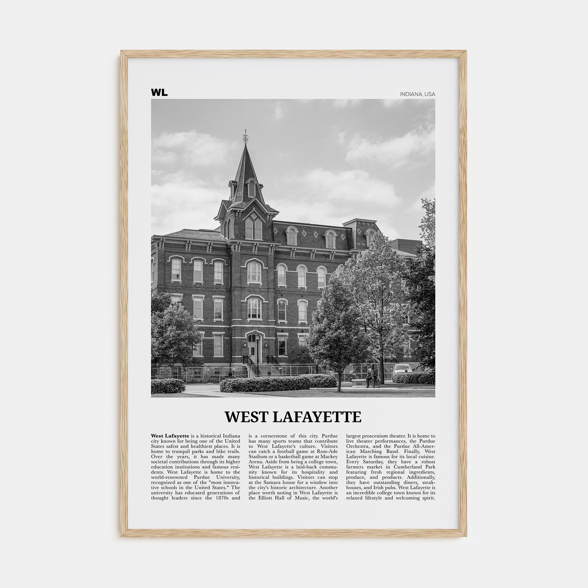 West Lafayette Travel B&W Poster