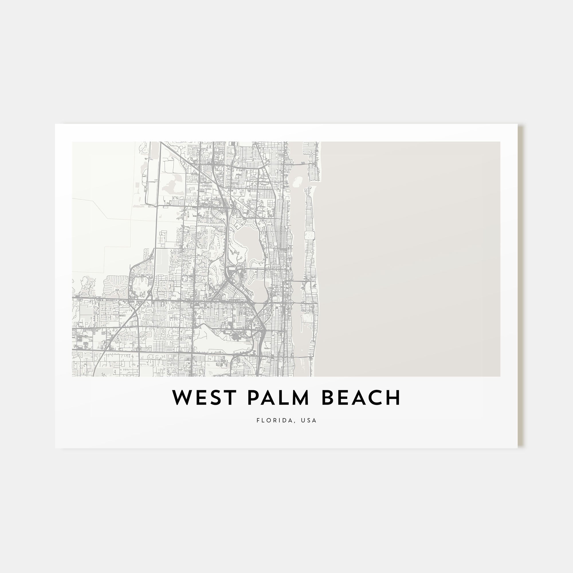 West Palm Beach Map Landscape Poster