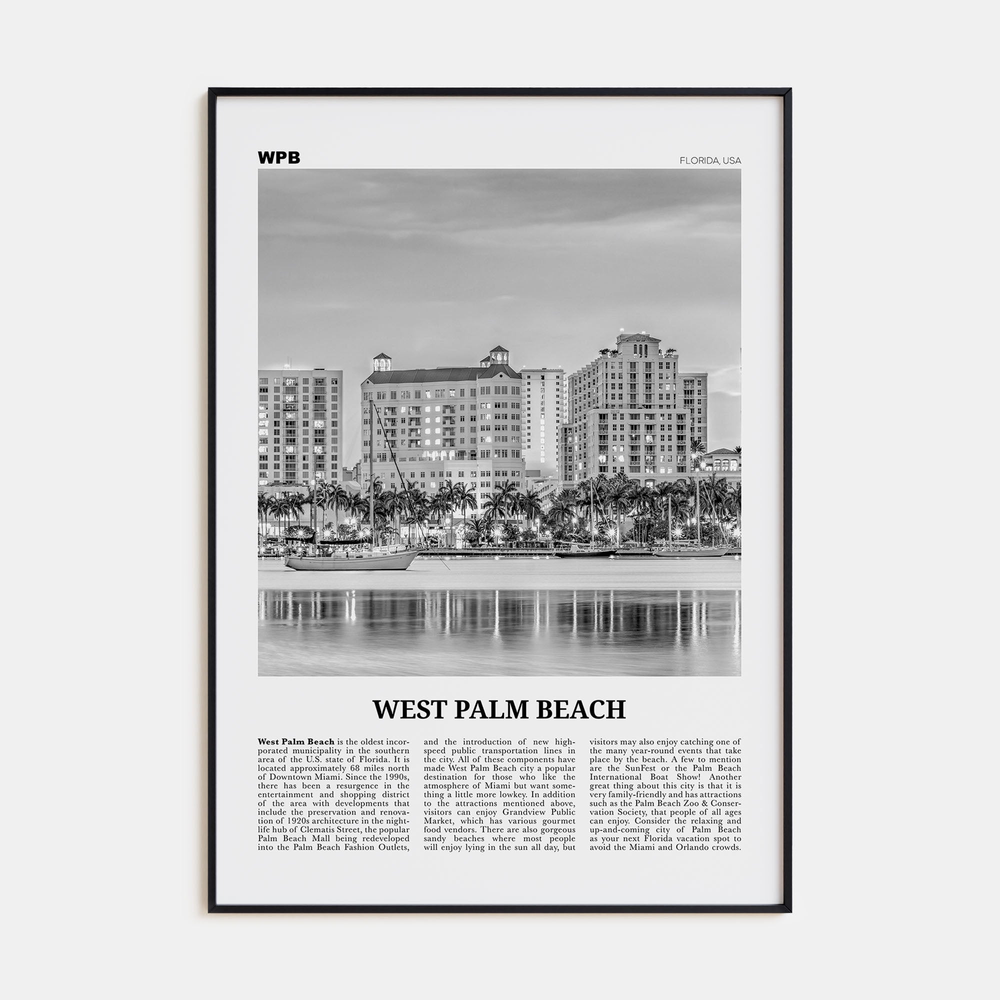 West Palm Beach Travel B&W No 2 Poster