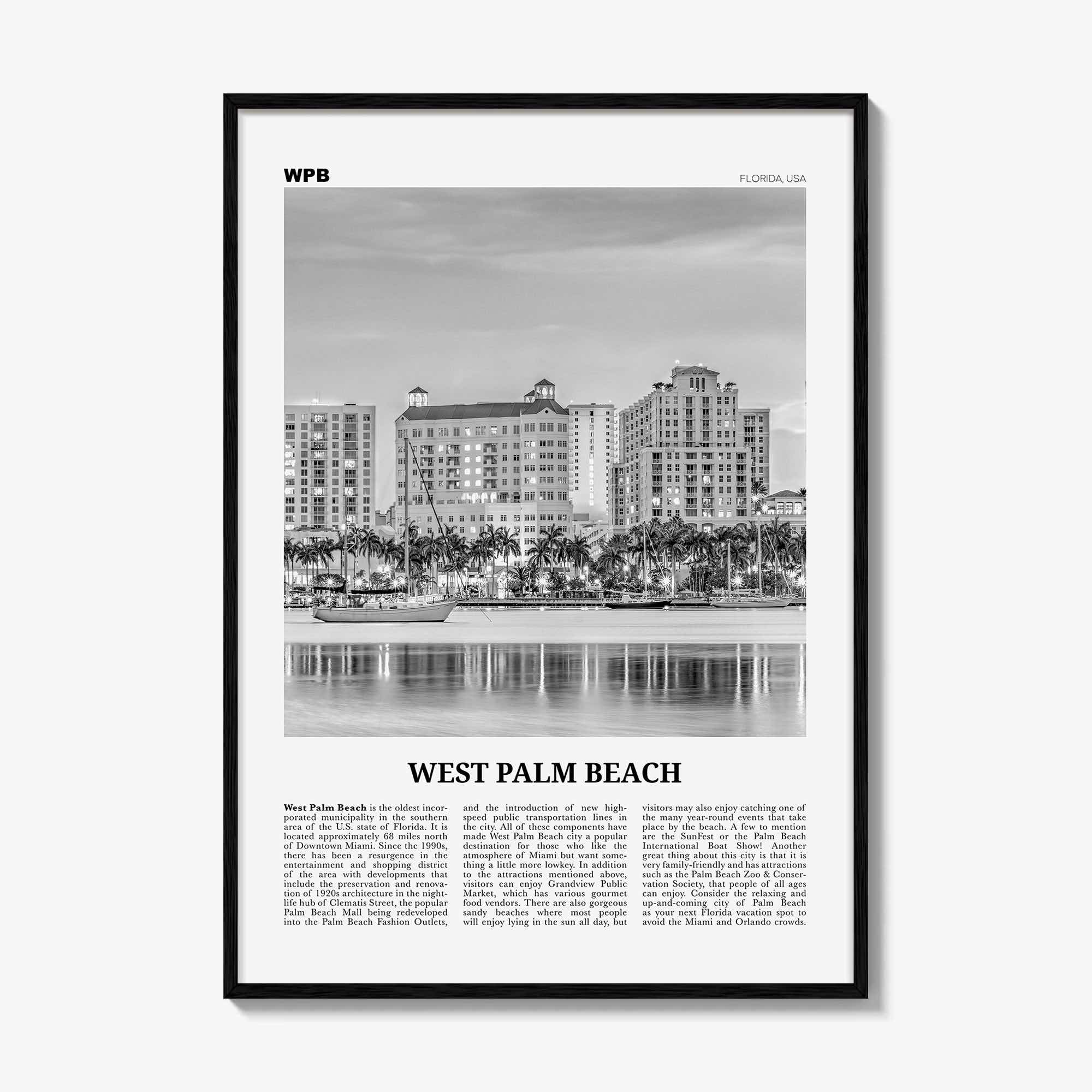 West Palm Beach Print Black and White No 2, West Palm Beach Wall Art, West Palm Beach Poster, West Palm Beach Photo, Florida, USA