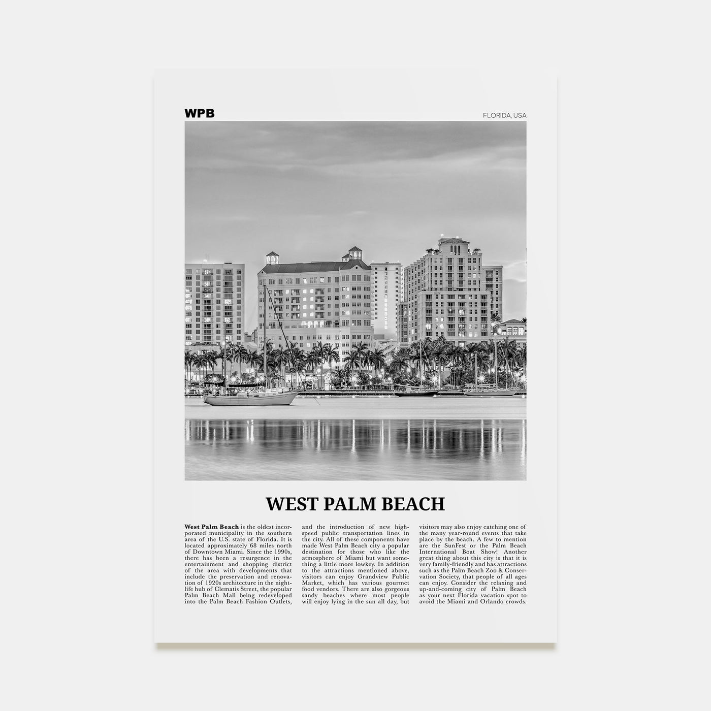 West Palm Beach Travel B&W No 2 Poster