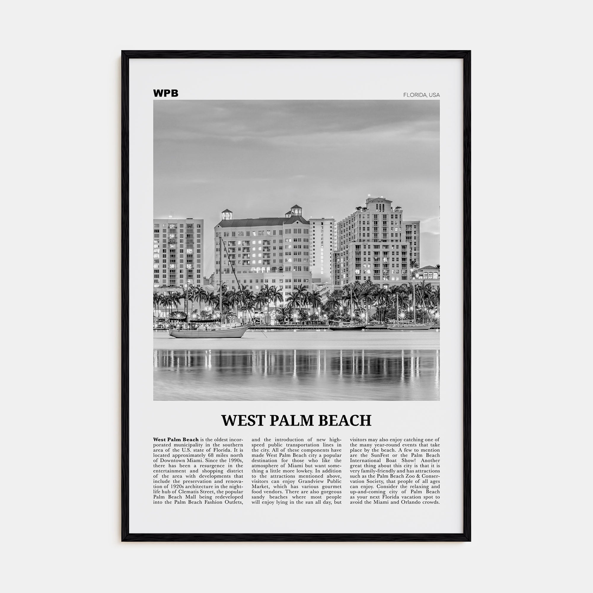 West Palm Beach Travel B&W No 2 Poster