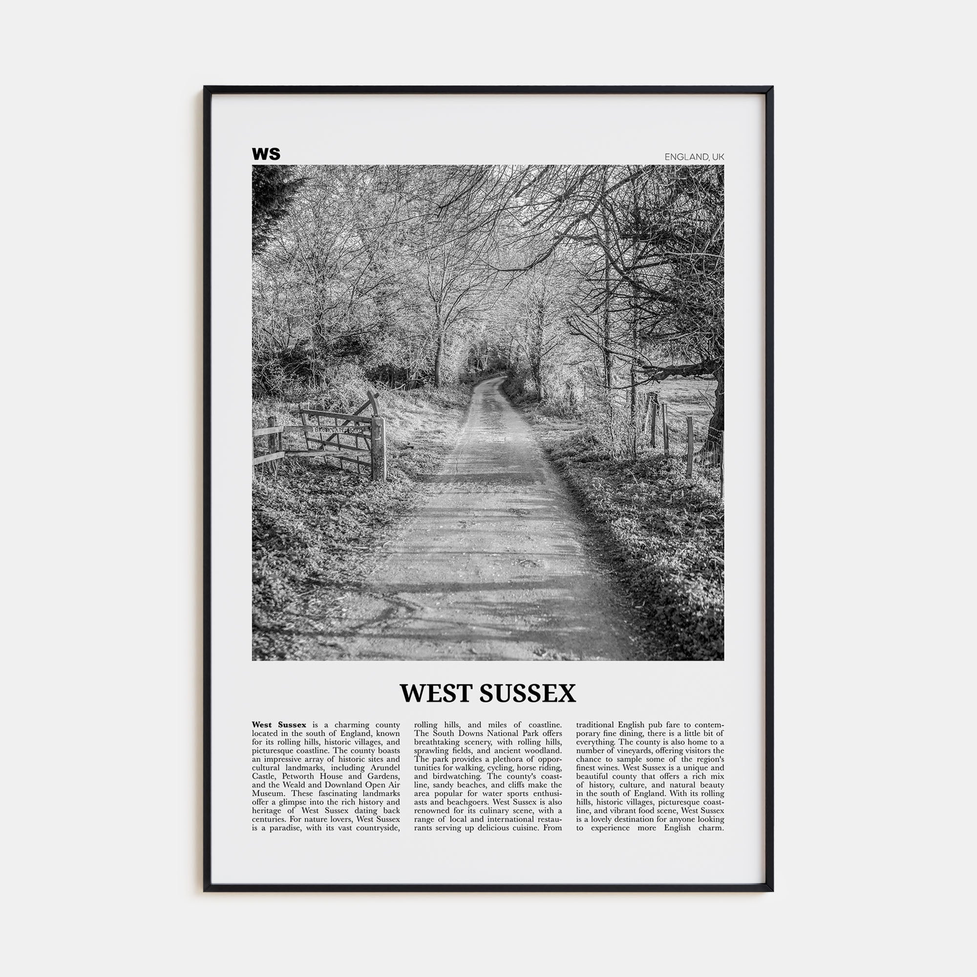 West Sussex Travel B&W Poster