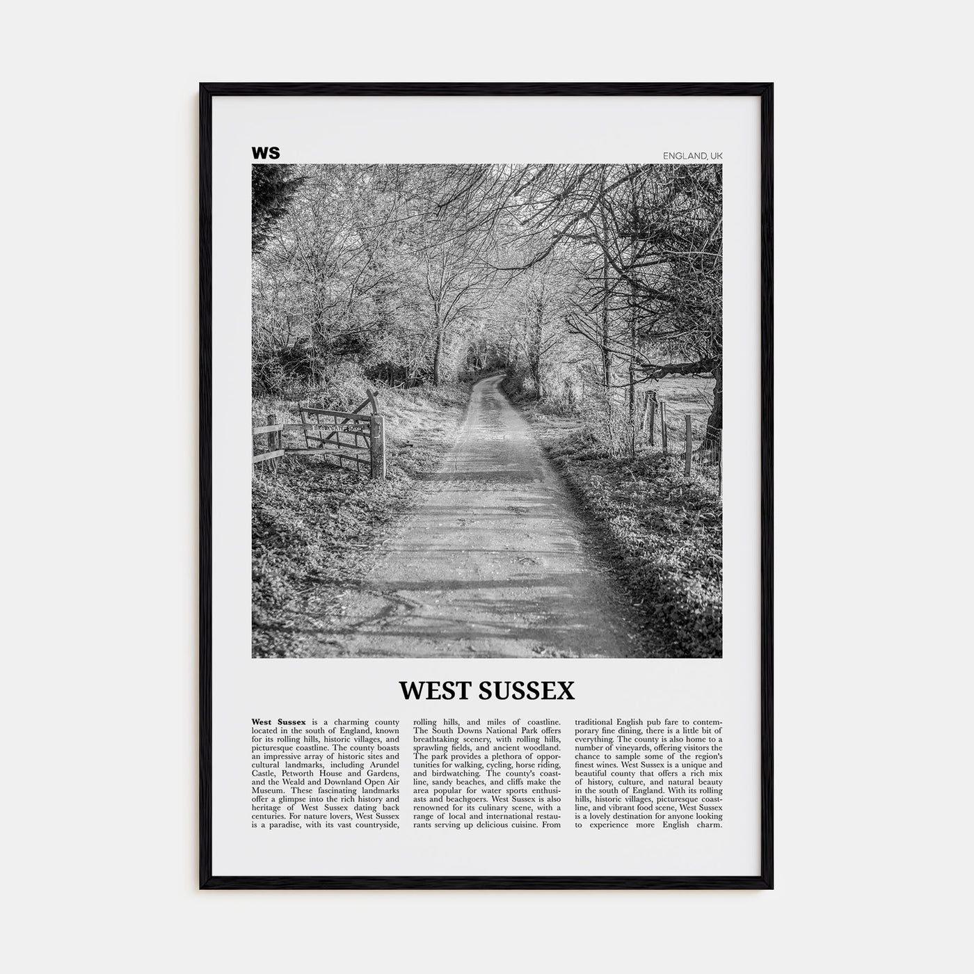West Sussex Travel B&W Poster