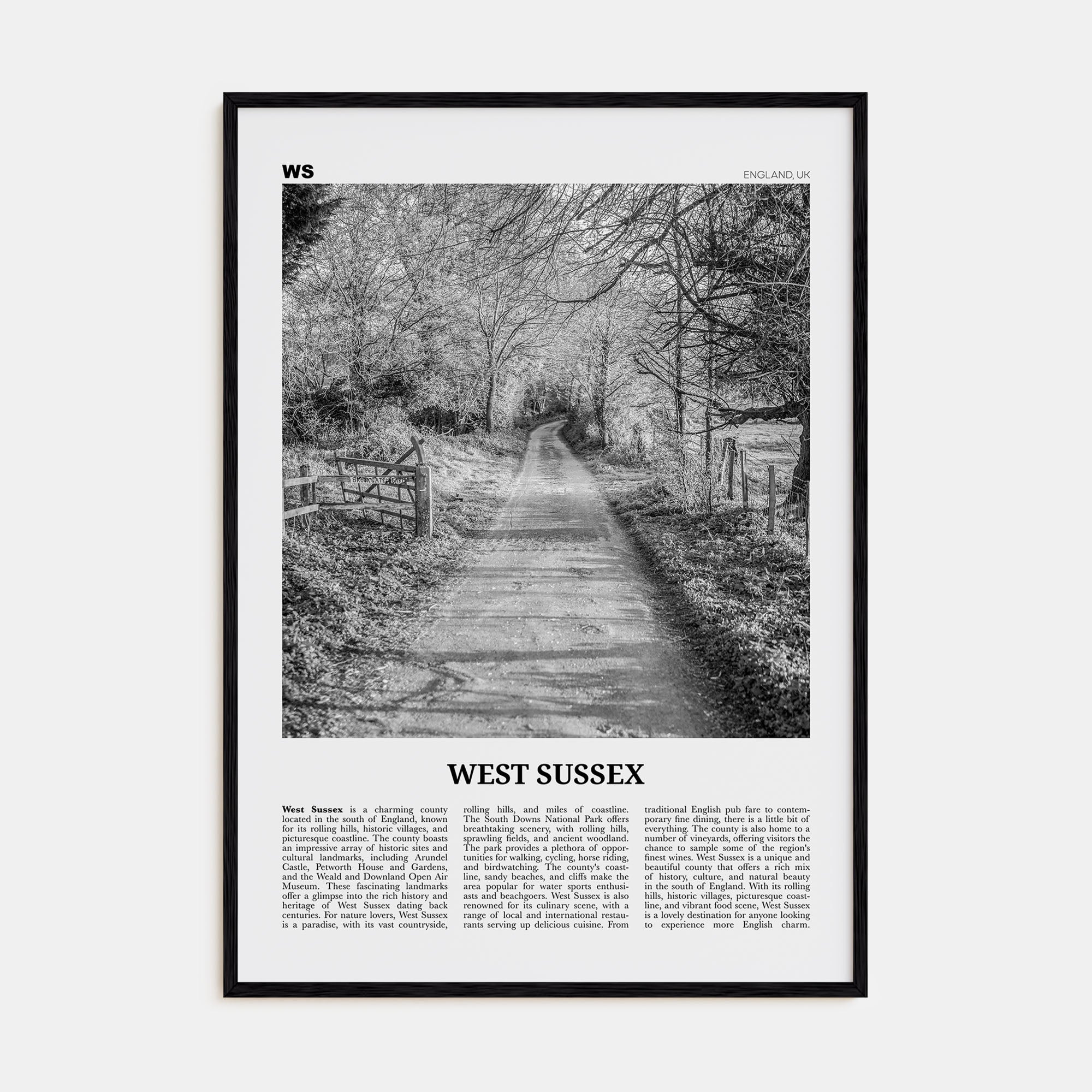 West Sussex Travel B&W Poster