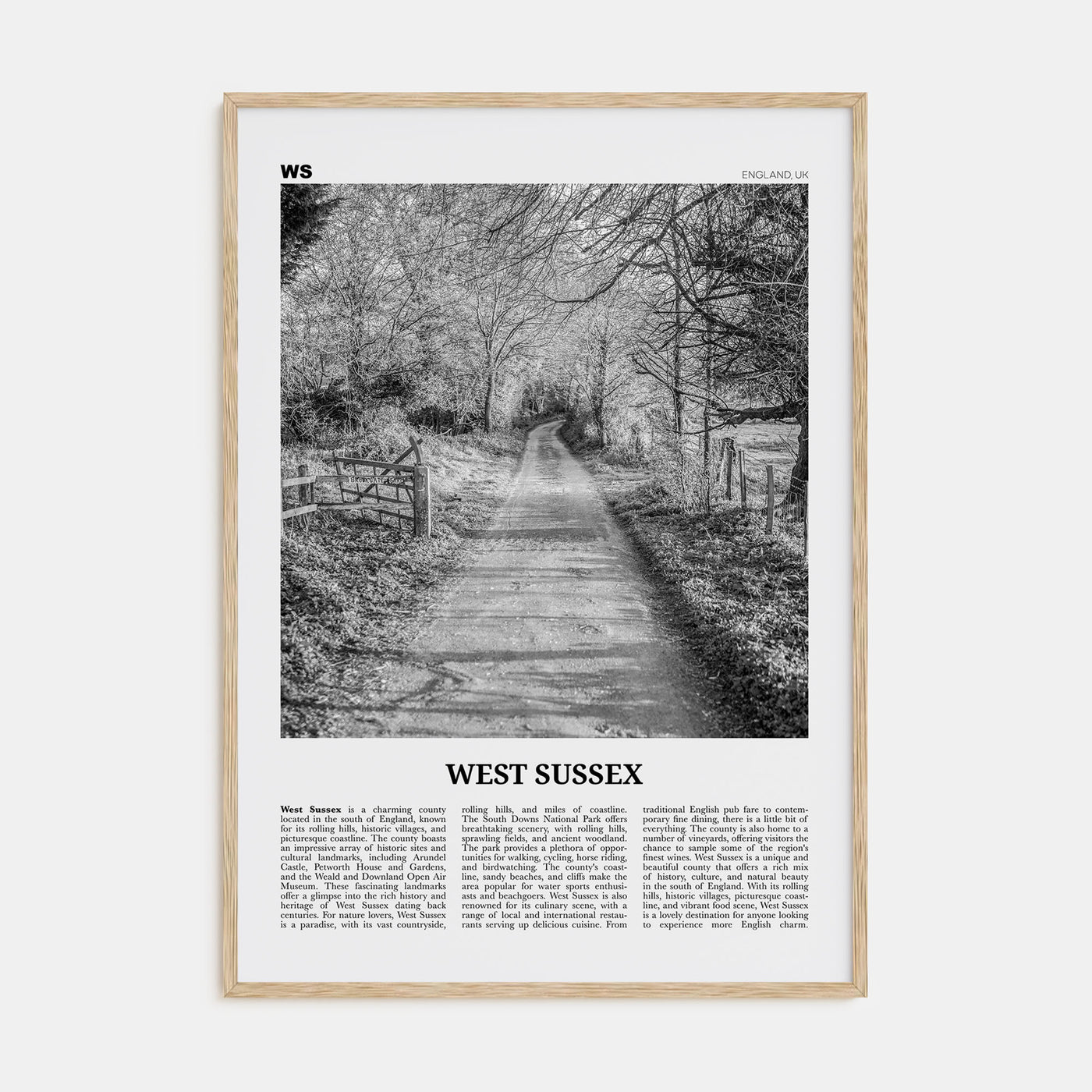 West Sussex Travel B&W Poster