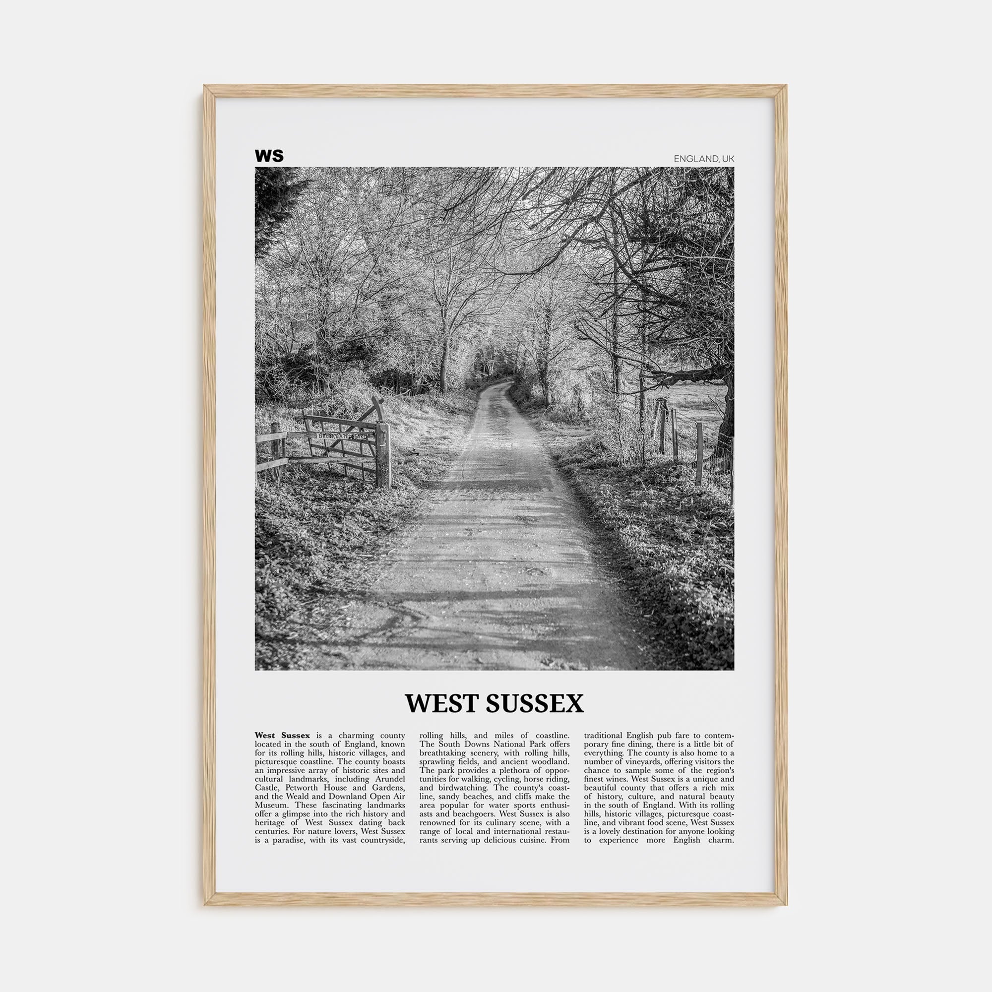 West Sussex Travel B&W Poster