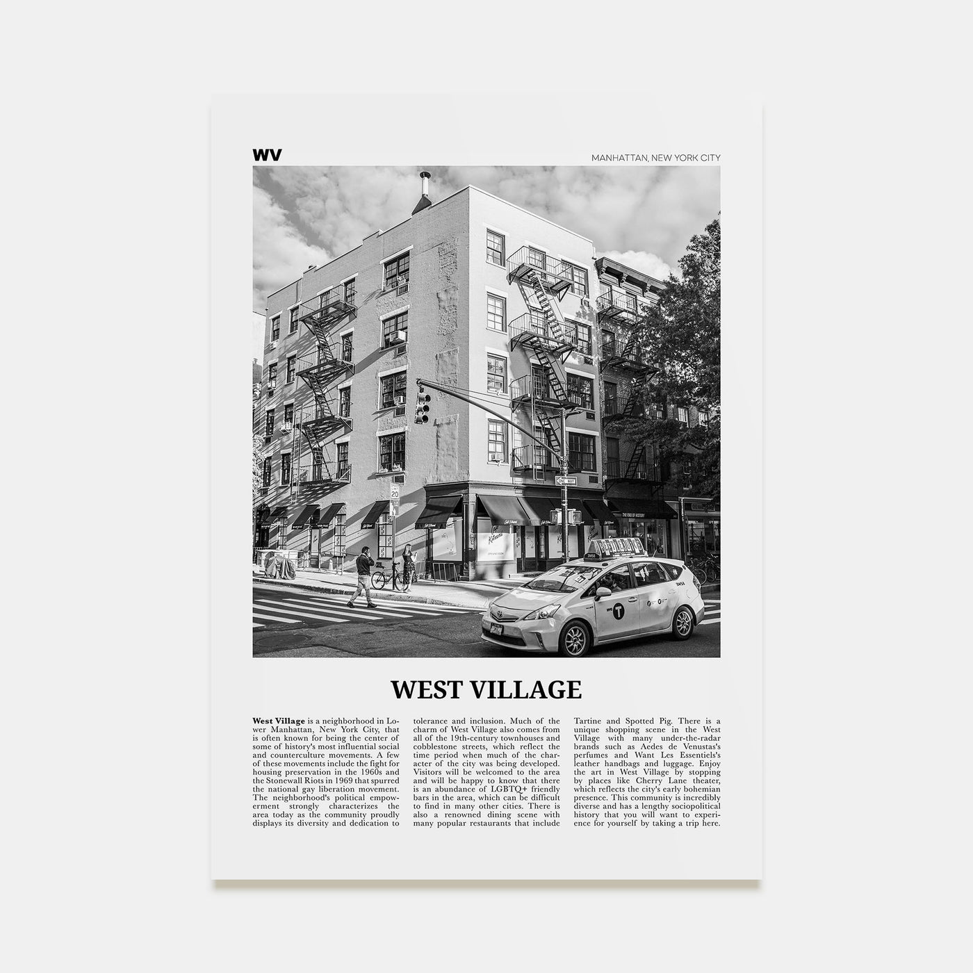 West Village Travel B&W Poster