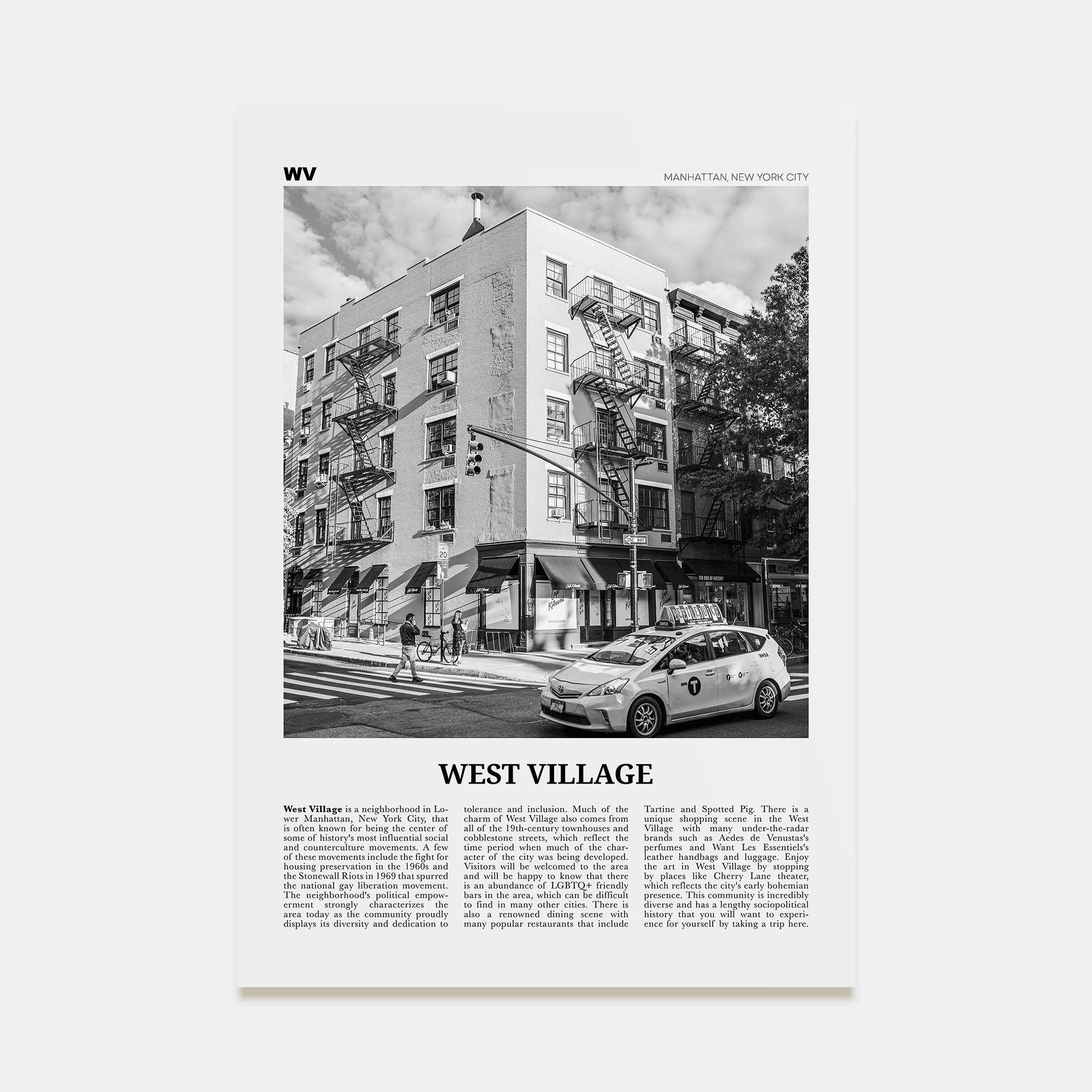 West Village Travel B&W Poster