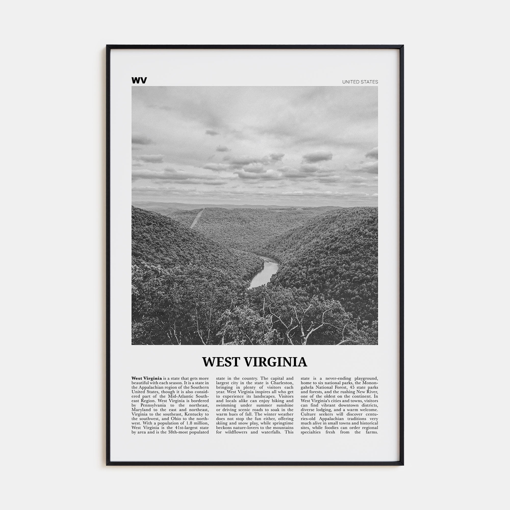 West Virginia Travel B&W No 1 Poster