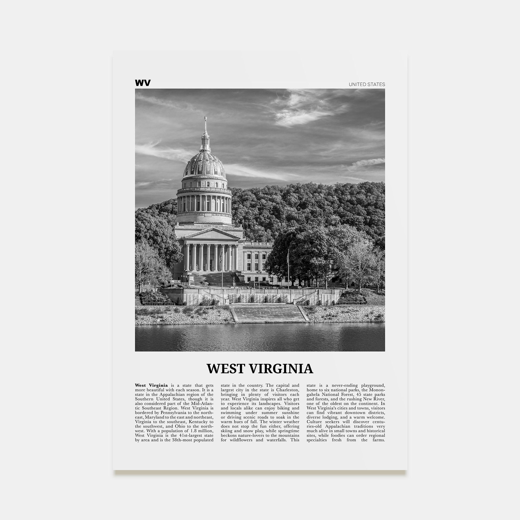 West Virginia Travel B&W No 2 Poster