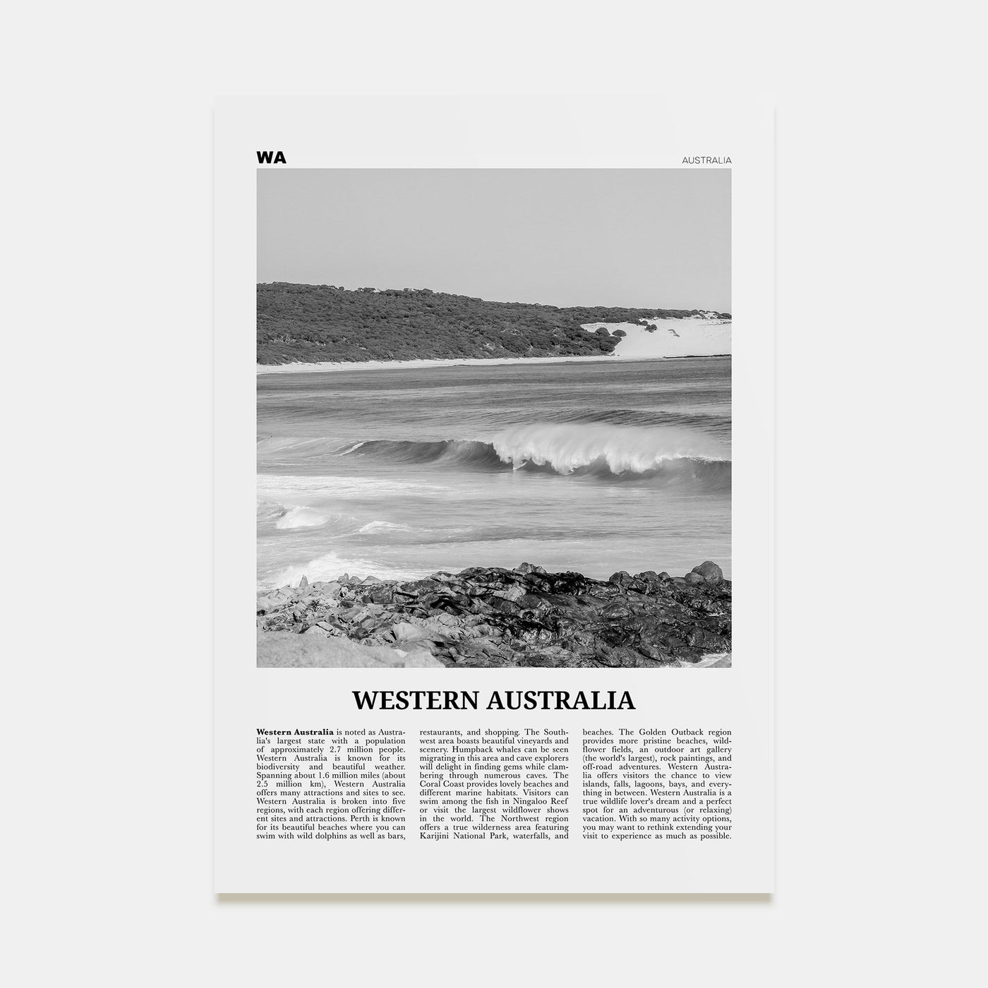 Western Australia Travel B&W Poster