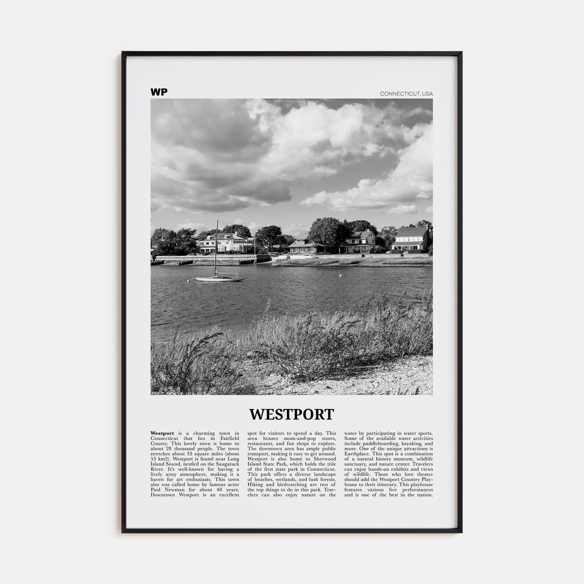 Westport, Connecticut Travel B&W Poster