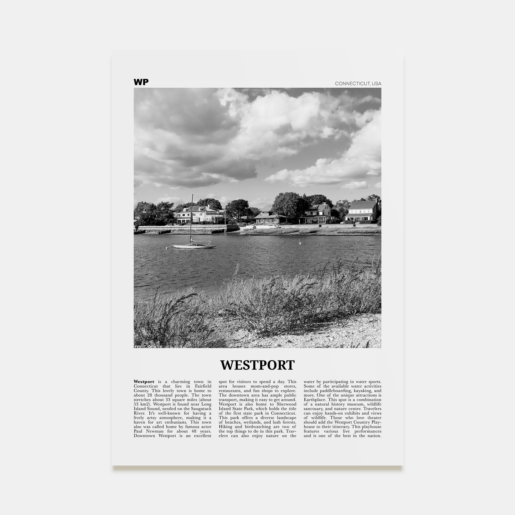 Westport, Connecticut Travel B&W Poster