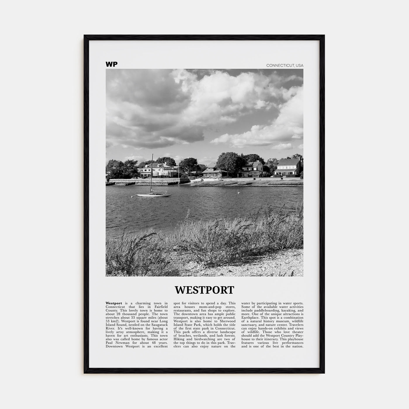 Westport, Connecticut Travel B&W Poster